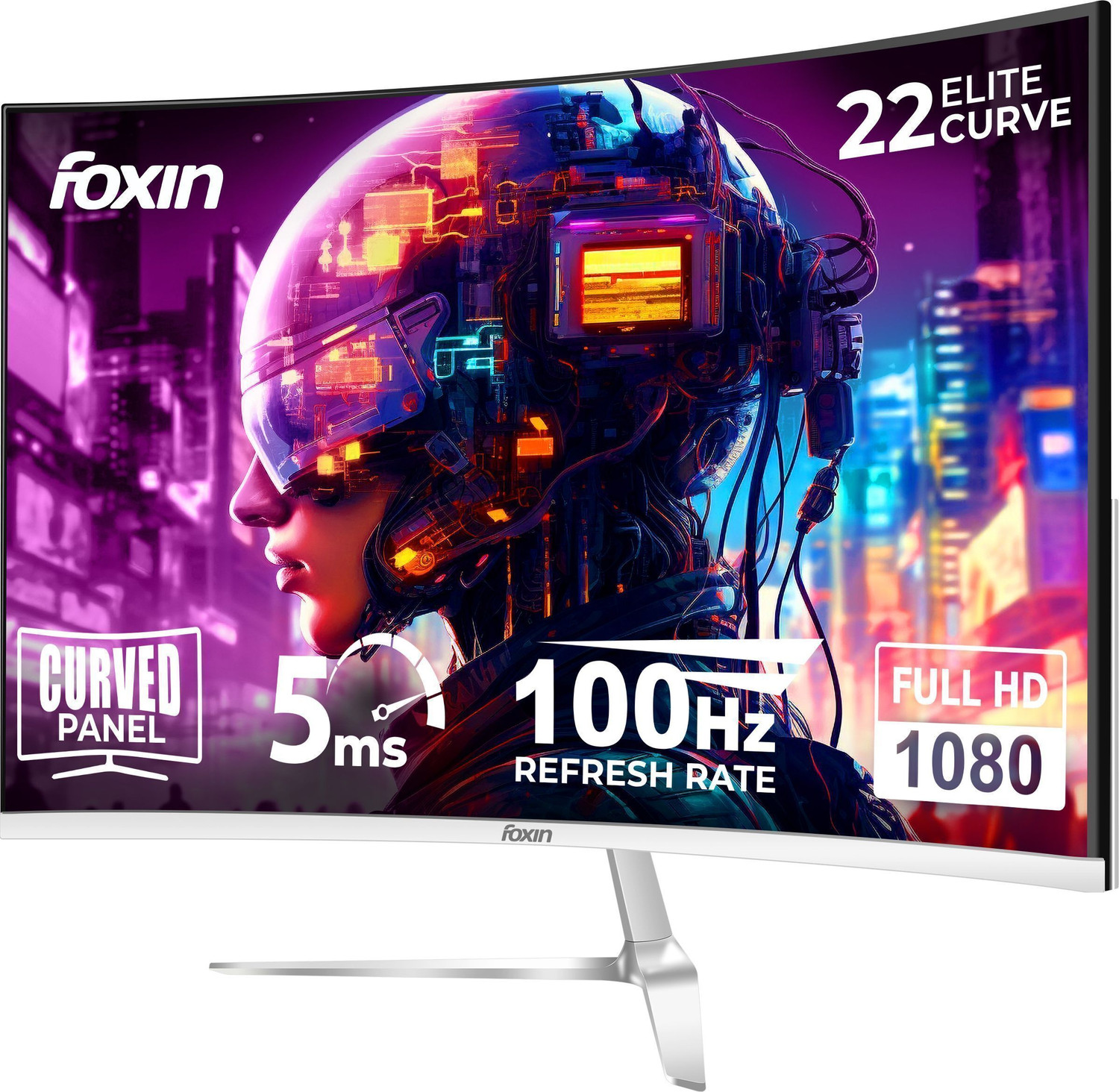 Image of Foxin 55.88 cm (22 inch) Curved Full HD LED Backlit VA Panel Monitor (Elite 22 Inch Curved LED Monitor | FHD 1080p | 100Hz Frameless & Anti-Glare)