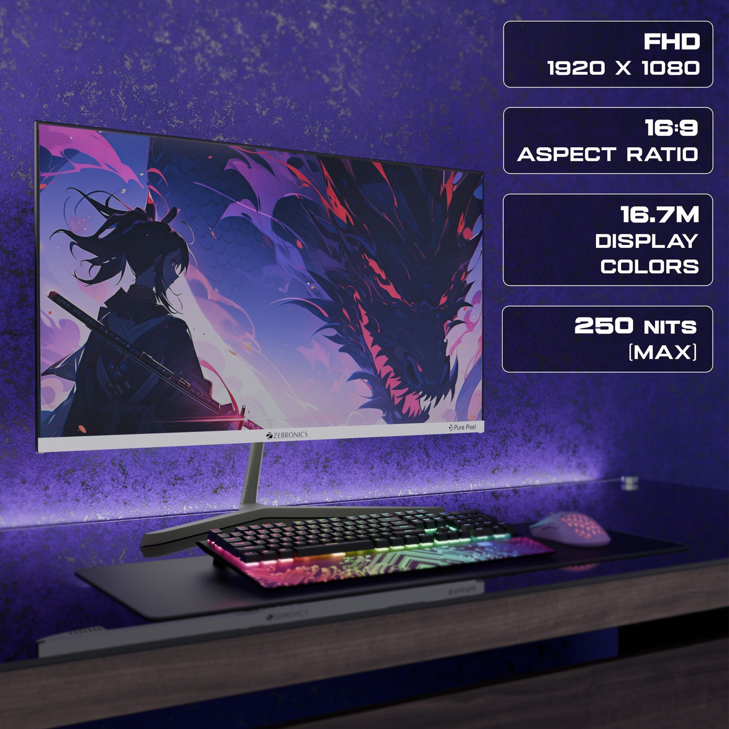 Image of ZEBRONICS 55.88 cm (22 inch) Full HD LED Backlit VA Panel Gaming Monitor (Zeb-A122 FHD LED)