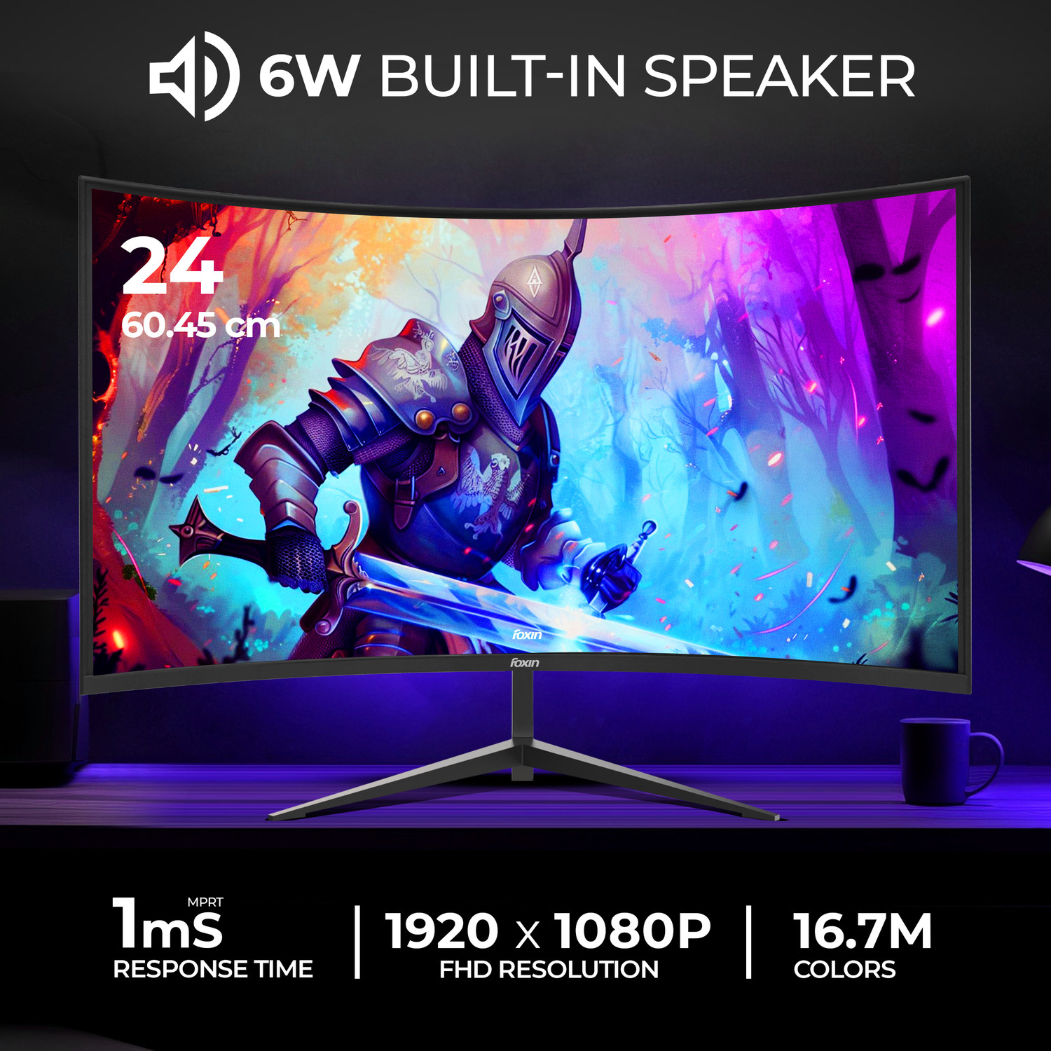 Image of Foxin Phantom 60.96 cm (24 inch) Curved Full HD LED Backlit VA Panel Gaming Monitor (Phantom 24 inch 1800R Curved Gaming Monitor)