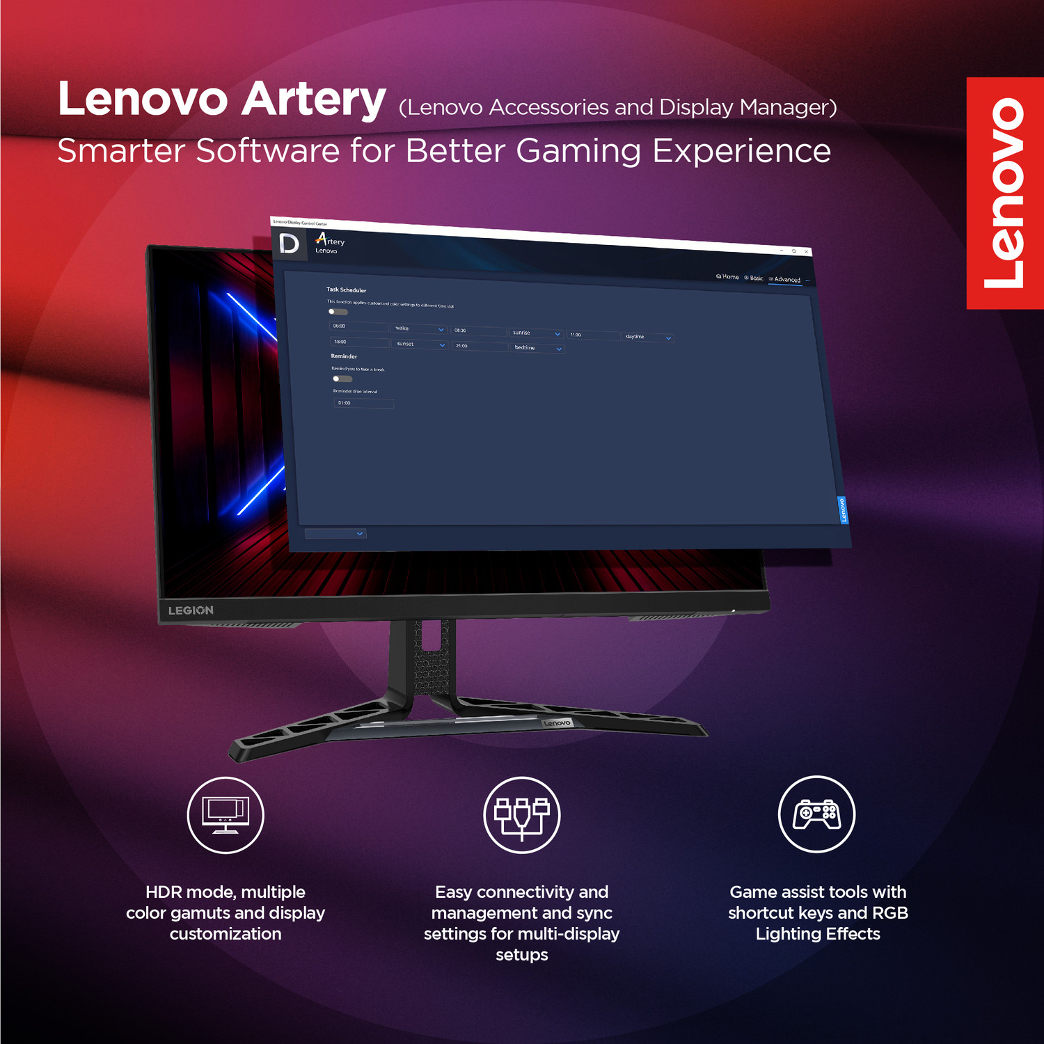Image of Lenovo R-Series 68.58 cm (27 inch) Quad HD IPS Panel with 99%sRGB, 90% DCI-P3, 3Wx2 Built-in Speakers, 2xHDMI, 1xDP, Tilt /Swivel /Pivot /Height Adjustable Stand Gaming Monitor (Legion R27q-30)