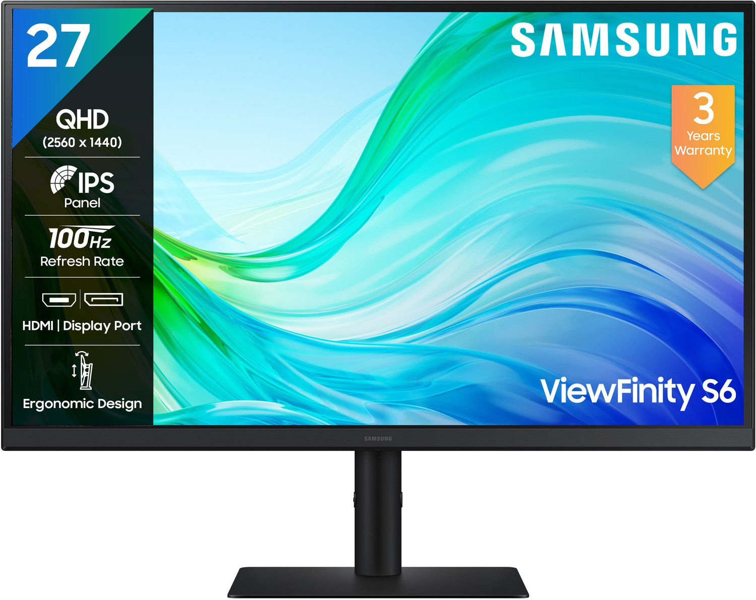 Image of Samsung ViewFinity S6 68.4 cm (27 inch) Quad HD LED Backlit IPS Panel 300nits, 2K Monitor, Ports-HDMIX2,DP,Headphone, Height-Tilt-Pivot Adjustable Stand Monitor (LS27F610EAWXXL)