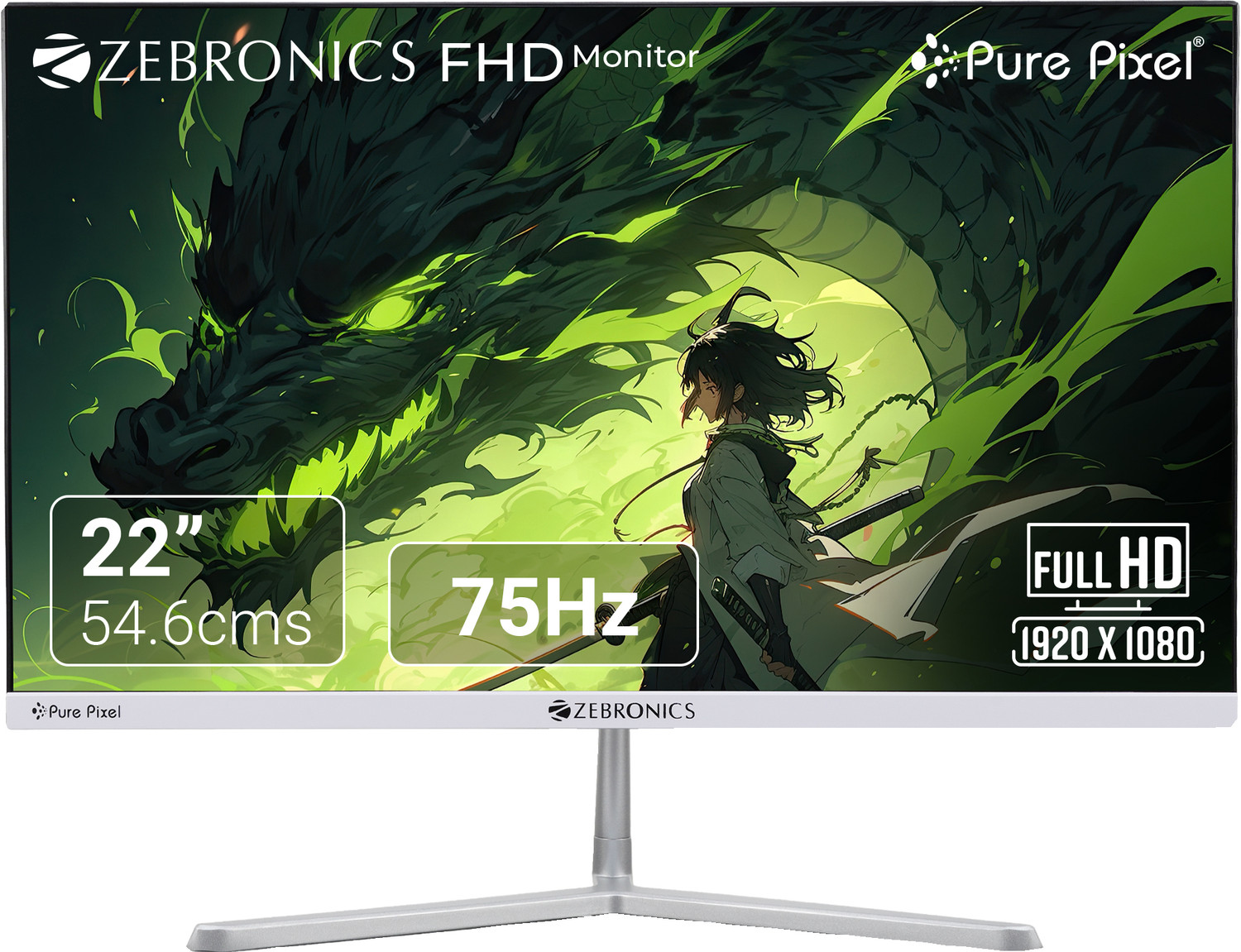 Image of ZEBRONICS 54.61 cm (22 inch) Full HD VA Panel with 16:9 Aspect Ratio, 250 nits Brightness, 16.7M Colors, Dual Input - HDMI+VGA, Wall Mountable, Slim Design Monitor (ZEB-EA22FHD LED /ZEB-EA120)