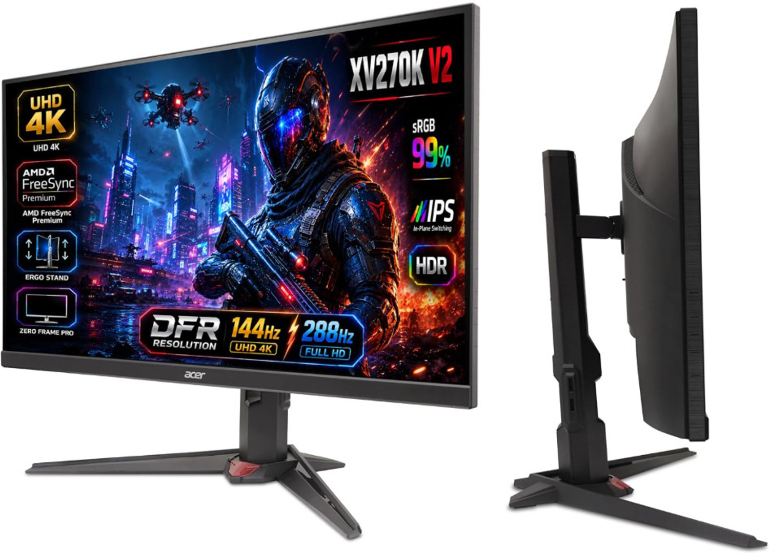 Image of Acer Nitro 68.58 cm (27 inch) 4K Ultra HD LED Backlit IPS Panel Gaming Monitor (XV270K V2)