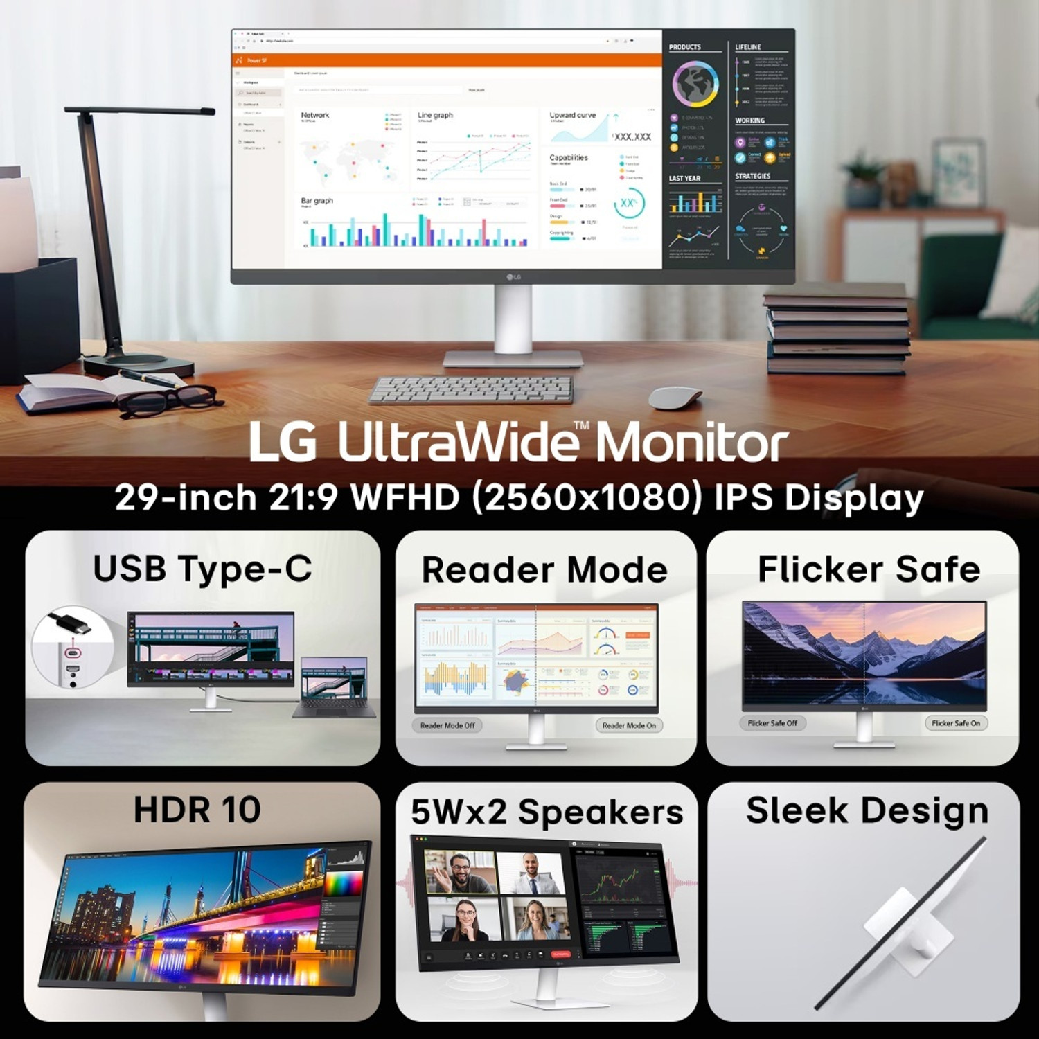Image of LG UltraWide 73.66 cm (29 inch) WFHD IPS Panel Monitor (29U531A-W.BTR)