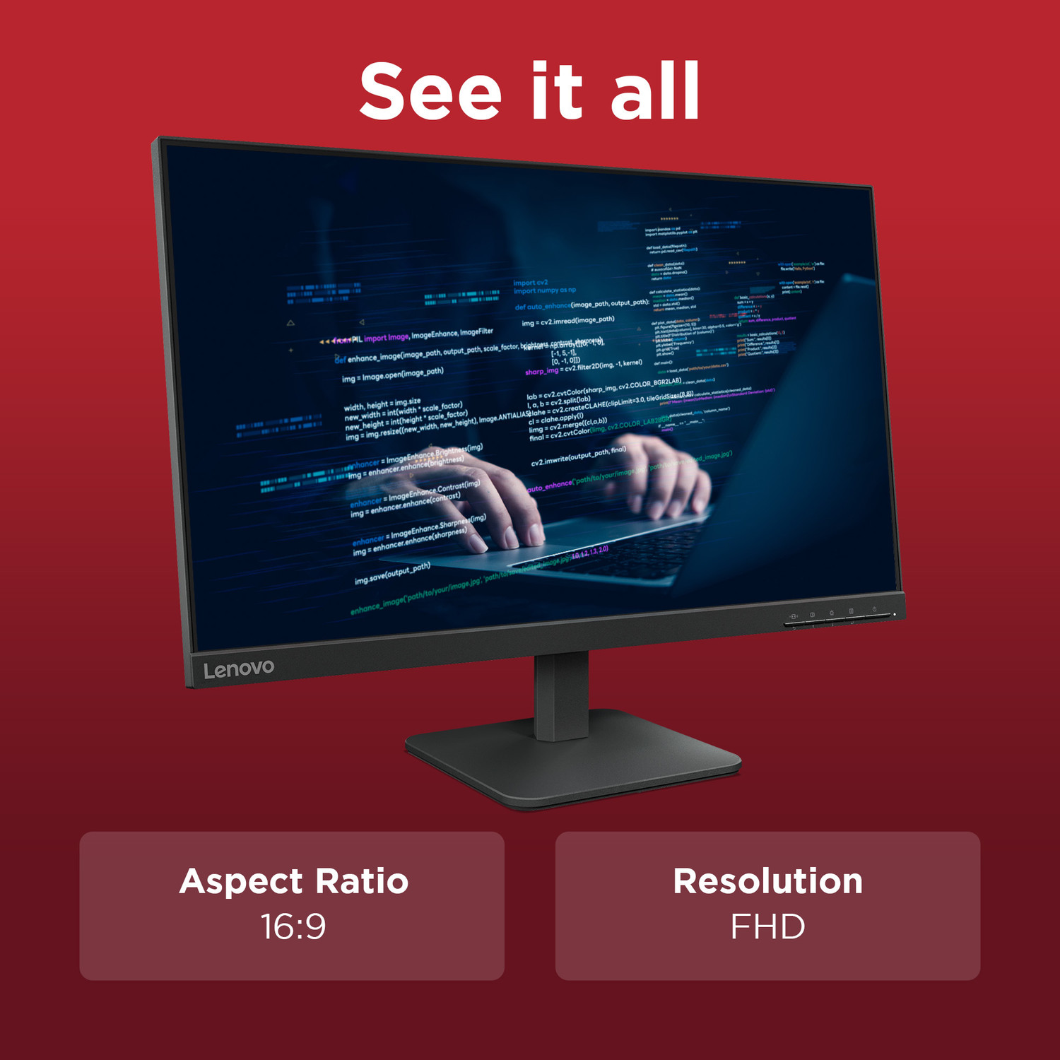 Image of Lenovo L Series 60.96 cm (24 inch) Full HD LED Backlit IPS Panel with 99%sRGB, 1x HDMI 1.4, 1x VGA, Tilt, Ultraslim Monitor (L24-4e) (Response Time: 4 ms, 100 Hz Refresh Rate)