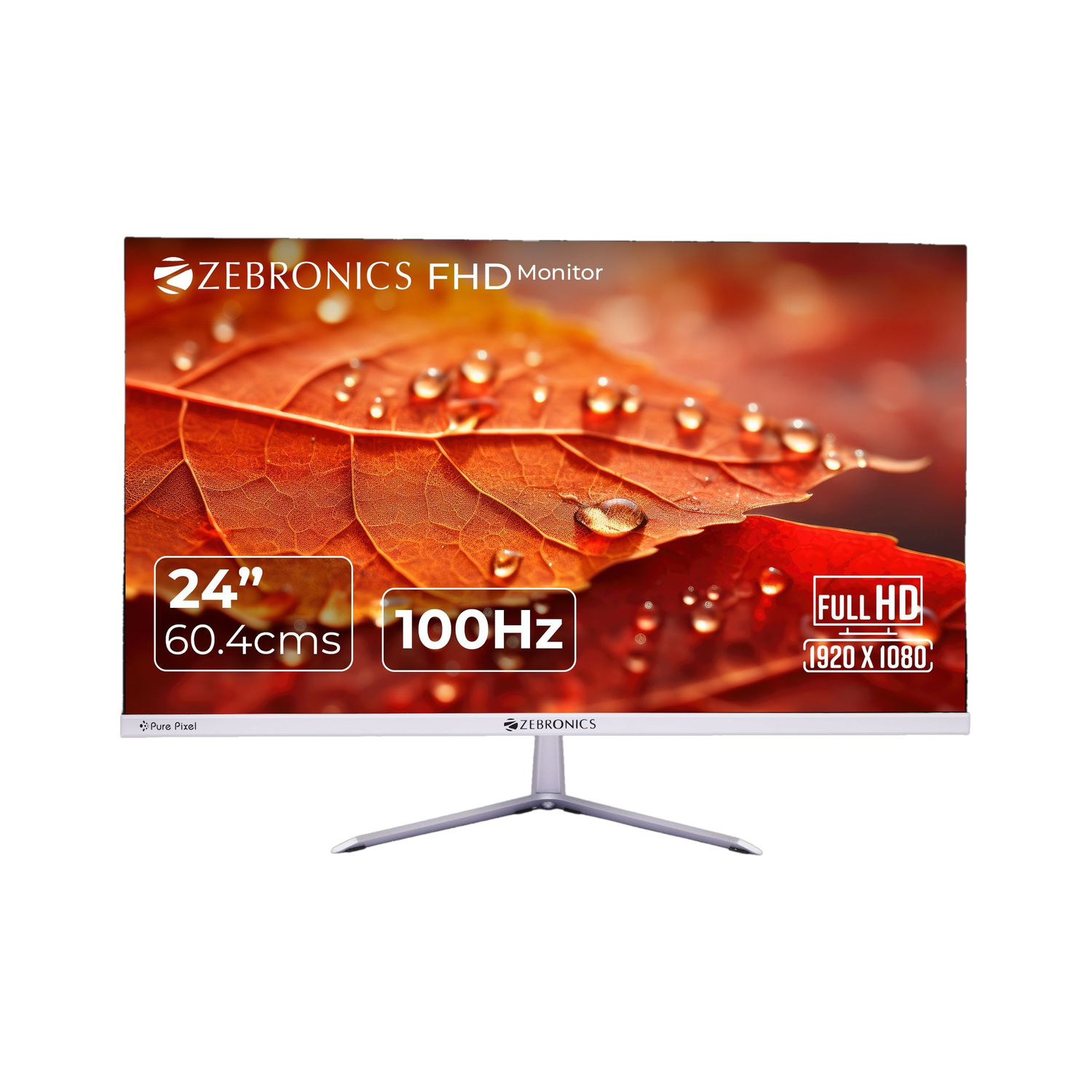 ZEBRONICS Pure Pixel 60.4 cm (24 inch) Full HD LED Backlit VA Panel with 250 nits brightness, HDMI, VGA, Ultra Slim Bezel, Built-in Speakers, Metal Stand, Wall Mountable Monitor (ZEB-EA124)