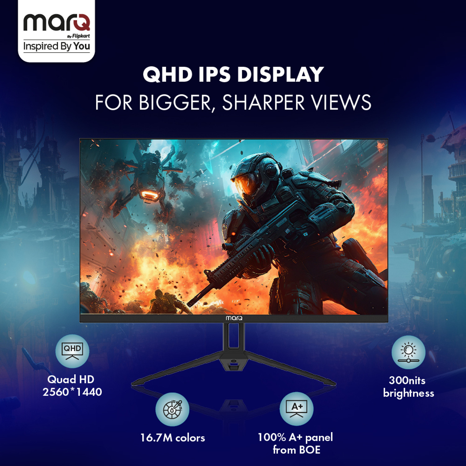 Image of MarQ by Flipkart 68.58 cm (27 inch) Quad HD LED Backlit IPS Panel Monitor (27QHDMIQNN53P)