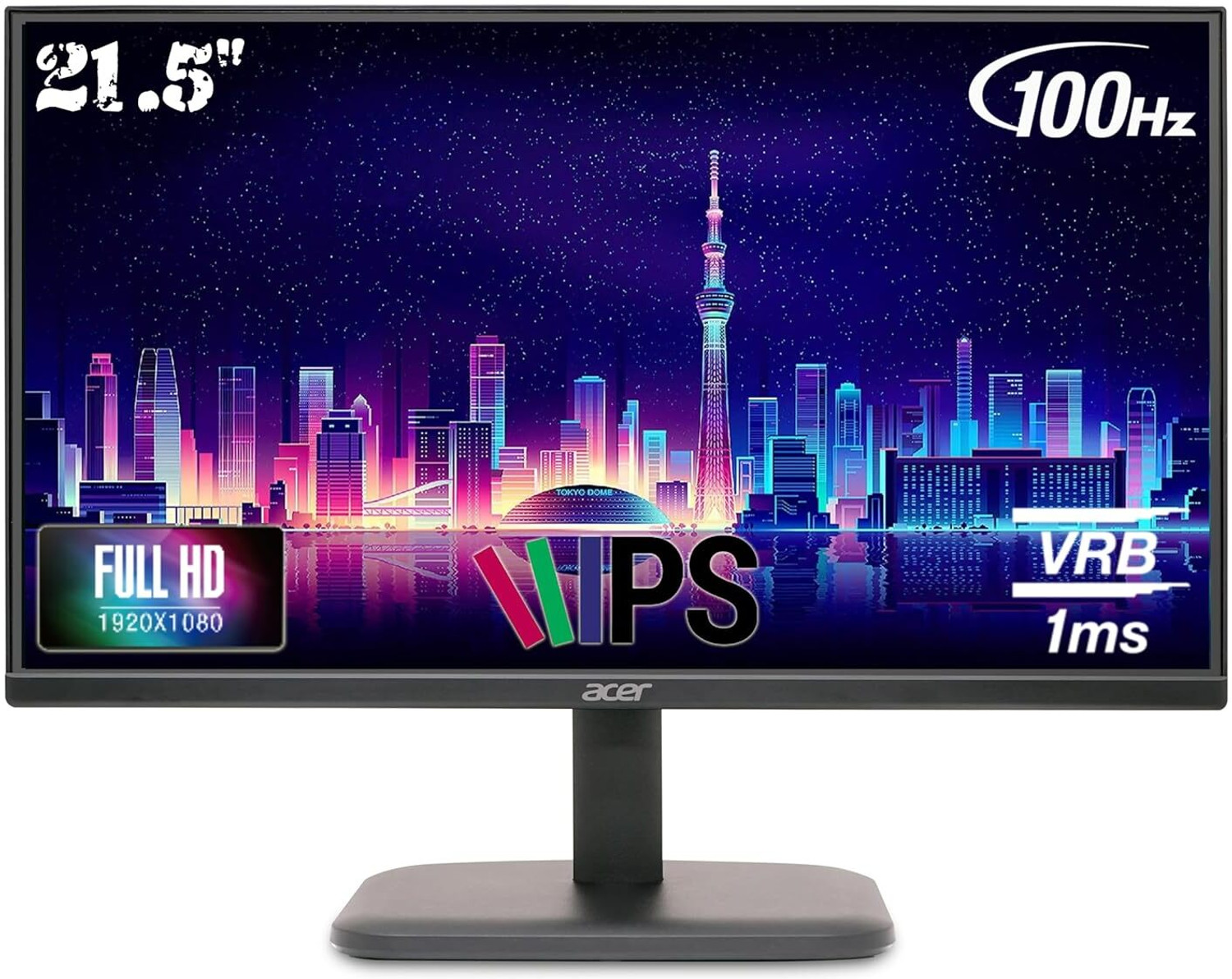 Image of Acer ZeroFrame Design, Ergonomic Stand, Acer Vision Care, Flicker Free Monitor 54.61 cm (22 inch) Full HD LED Backlit IPS Panel Monitor (EK220Q Ebi)