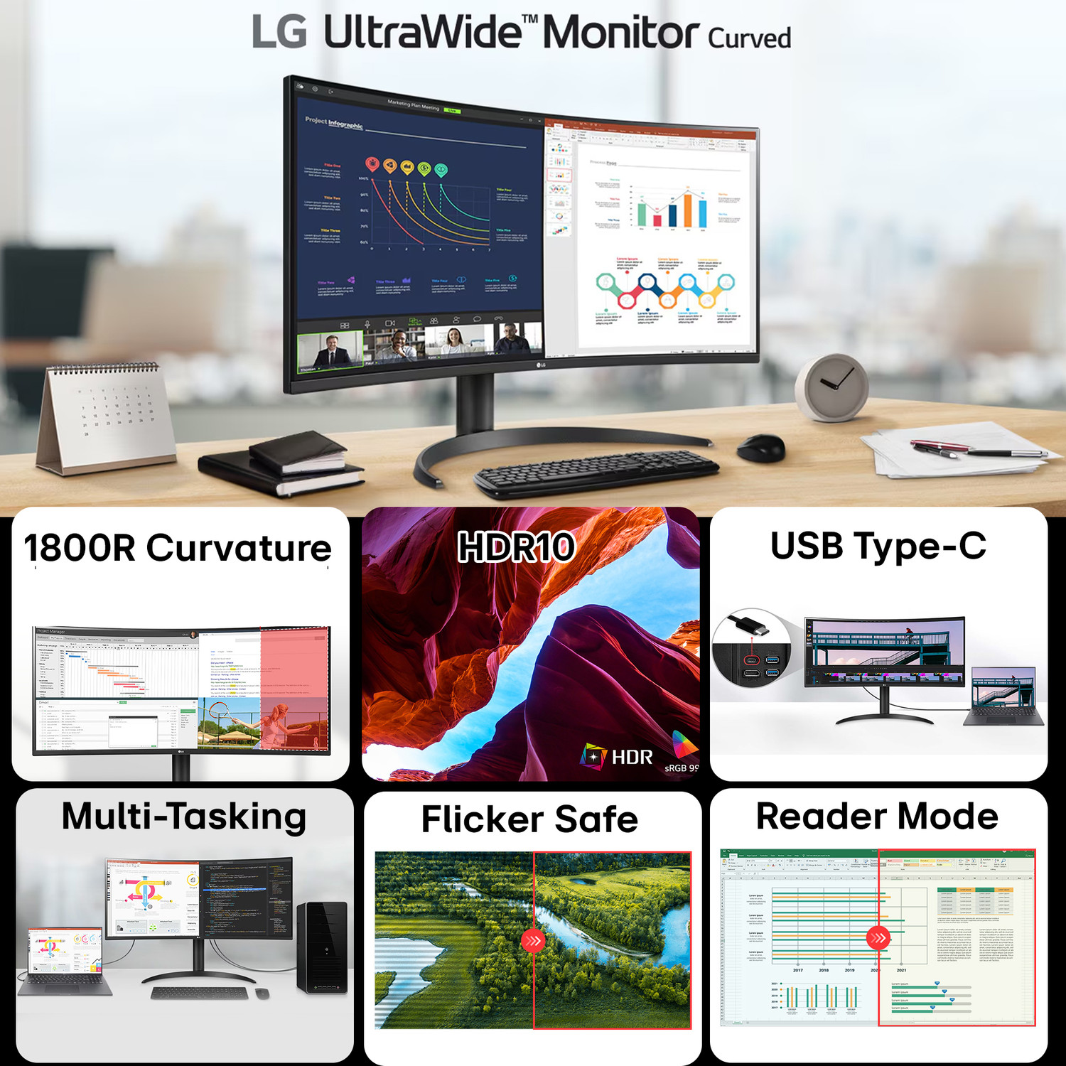 Image of LG ULTRAWIDE 86.36 cm (34 inch) Curved WQHD VA Panel Gaming Monitor (34WR55QK-B.ATR)
