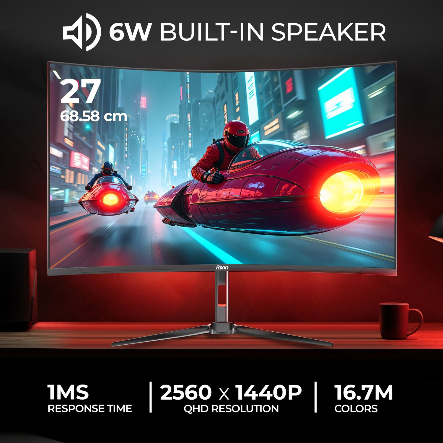 Image of Foxin 68.58 cm (27 inch) Curved Quad HD LED Backlit VA Panel Gaming Monitor (Phantom Pro 27 inch(68.58 cm) 1500R 2K Curved Gaming Monitor, QHD 2560x1440p,)