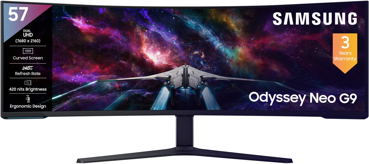 Image of Samsung Odyssey Neo G9 144.81 cm (57 inches) Curved DUHD VA Panel with HDR10+, Quantum Mini LED, USB, DP, HDMI Ports, Height Adjustable Stand Gaming Monitor (LS57CG950NWXXL)