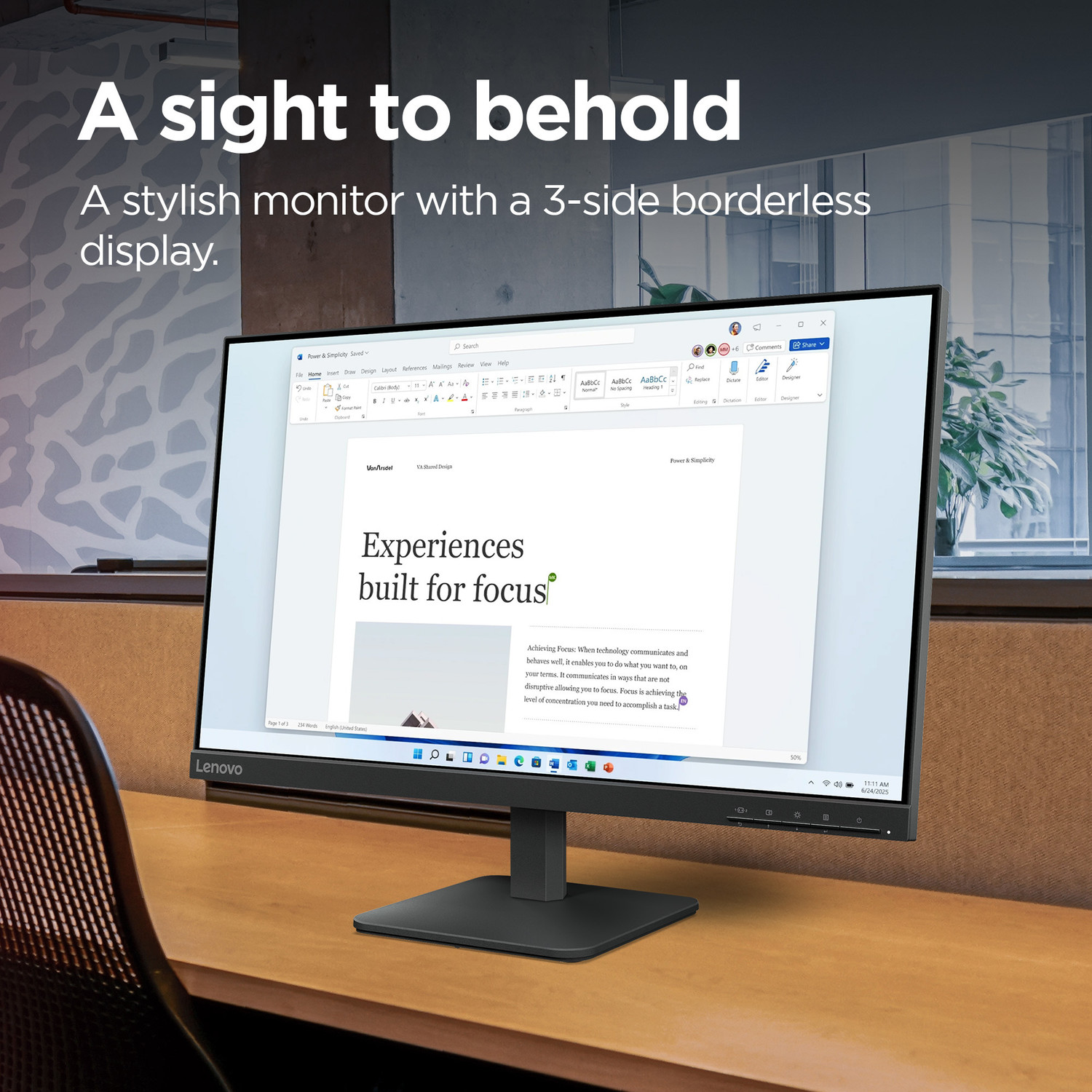 Image of Lenovo L Series 60.96 cm (24 inch) Full HD LED Backlit IPS Panel with 99%sRGB, 1x HDMI 1.4, 1x VGA, Tilt, Ultraslim Monitor (L24-4e) (Response Time: 4 ms, 100 Hz Refresh Rate)
