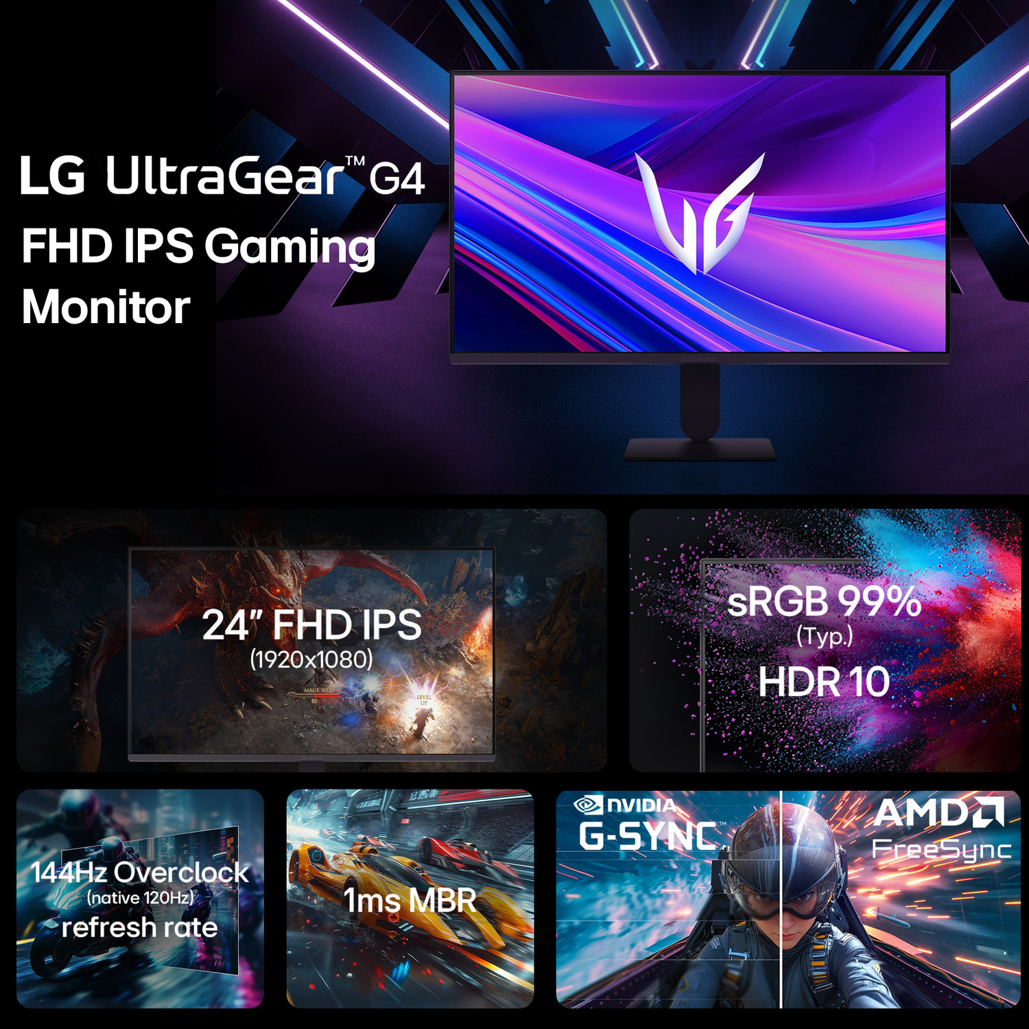 Image of LG UltraGear 60.96 cm (24 inch) Full HD IPS Panel 24-inch FHD (1920x1080) IPS display, 120Hz (O /C 144Hz) refresh rate / 1ms MBR, NVIDIA G-SYNC Compatible / AMD FreeSync Premium Pro Monitor (24G411A-BB.ATREMVL)