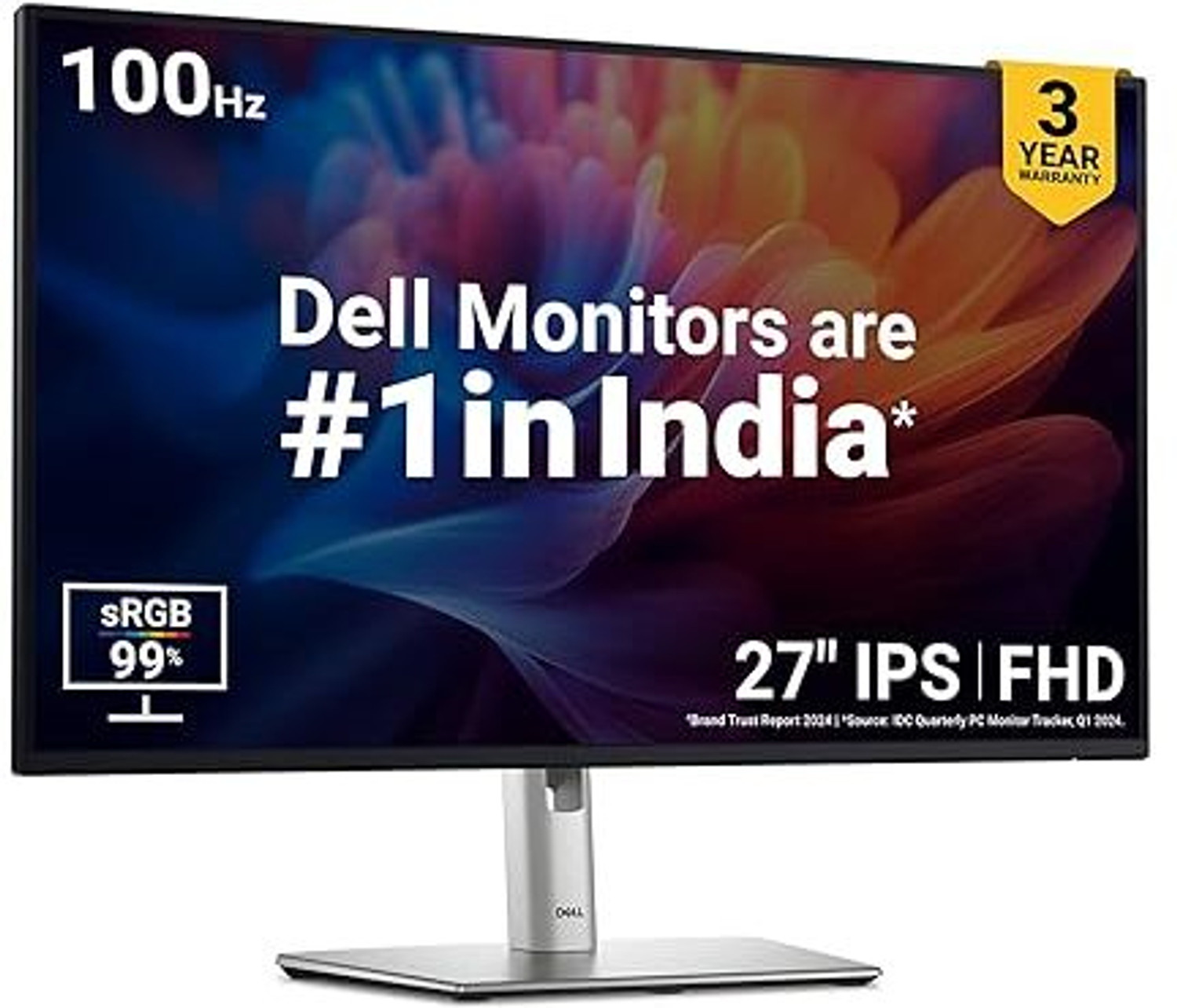 Image of DELL 68.58 cm (27 inch) Full HD IPS Panel Anti-Glare With 3H Hardness, Gray-To-Gray (Fast mode), Ports: 1x HDMI|1x DP 1.2|1x VGA| 3x USB 3.2 Gen1 (A) | 1x USB 3.2 Gen1 Type-C [15W PD], Tilt /Swivel /Pivot /Height Adjustment Monitor (P2725H)