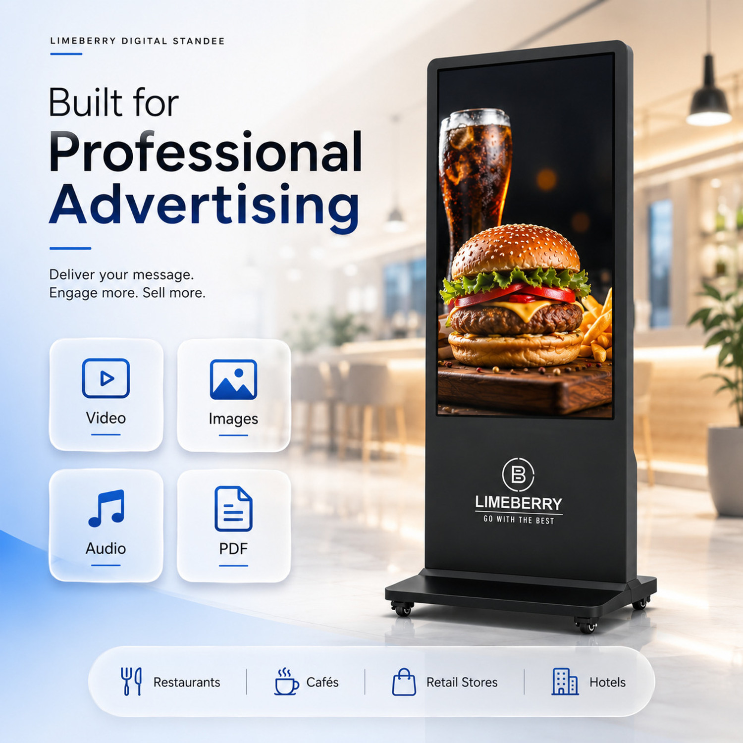 Image of LIMEBERRY Silver Series 81.28 cm (32 inch) HD LED Backlit IPS Panel Monitor (Digital Standee Display, Full HD Digital Signage Kiosk | USB Plug & Play)