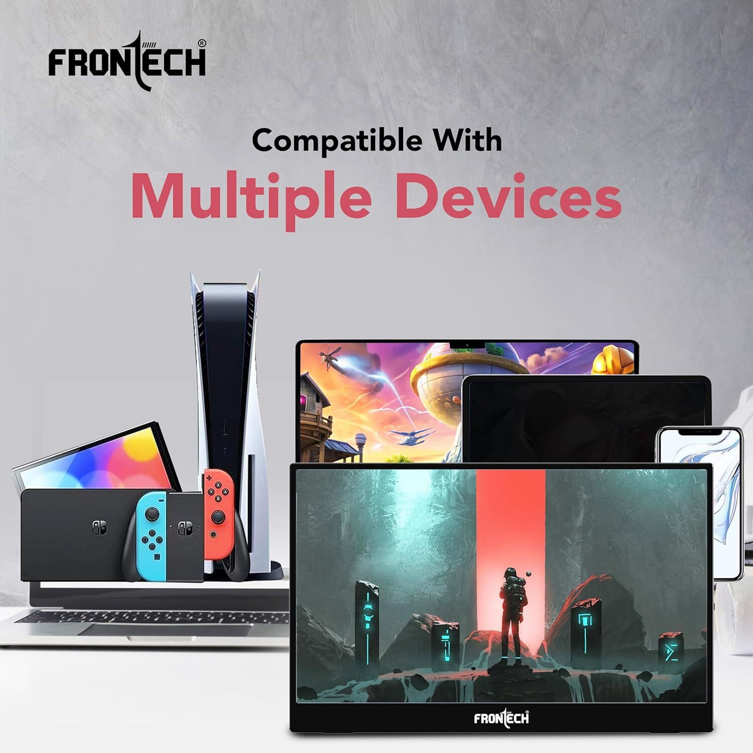 Image of Frontech 39.62 cm (16 inch) Full HD IPS Panel Monitor (Dual Type-C & Mini HDMI, Built-in Speakers, 180 Stand, (MON-0023))