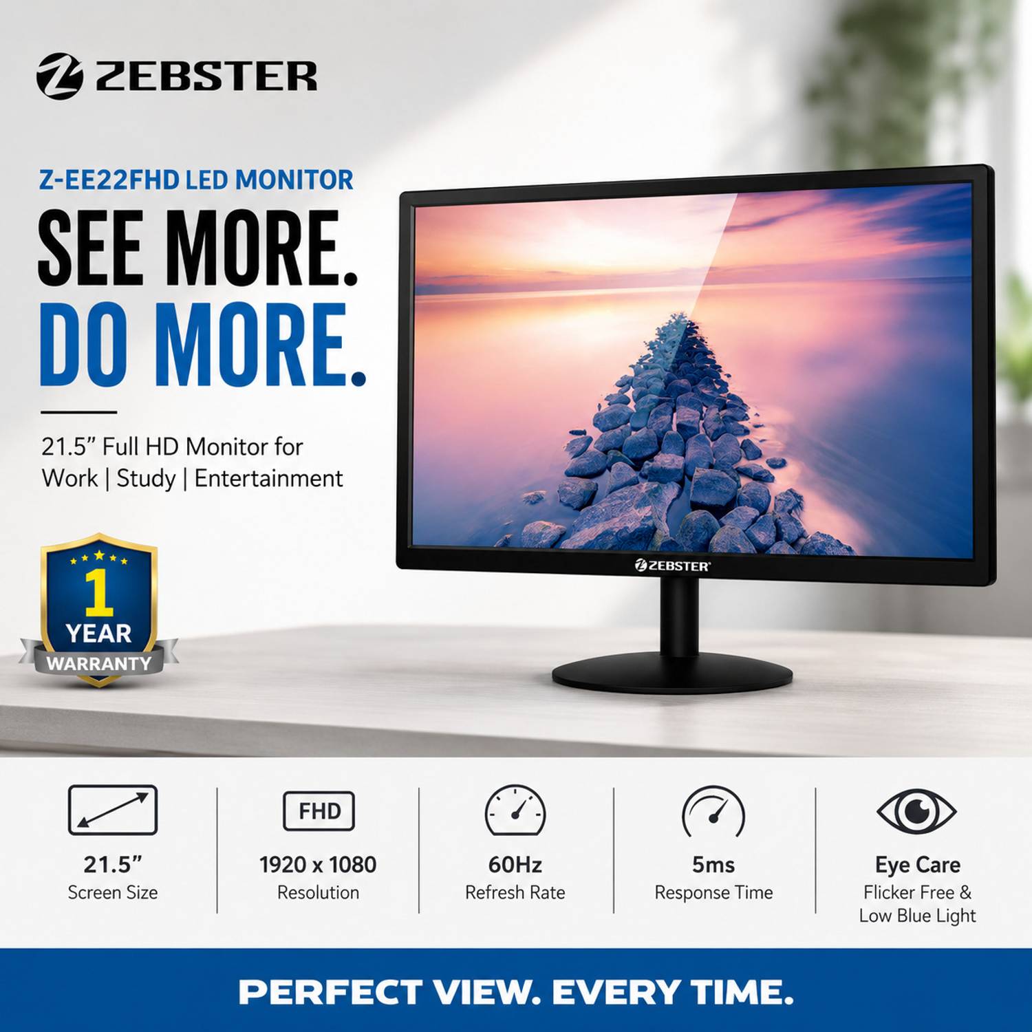 ZEBRONICS ZEBSTER 55.88 cm (22 inch) HD+ VA Panel Monitor (EE22FHD/A22FHD LED)