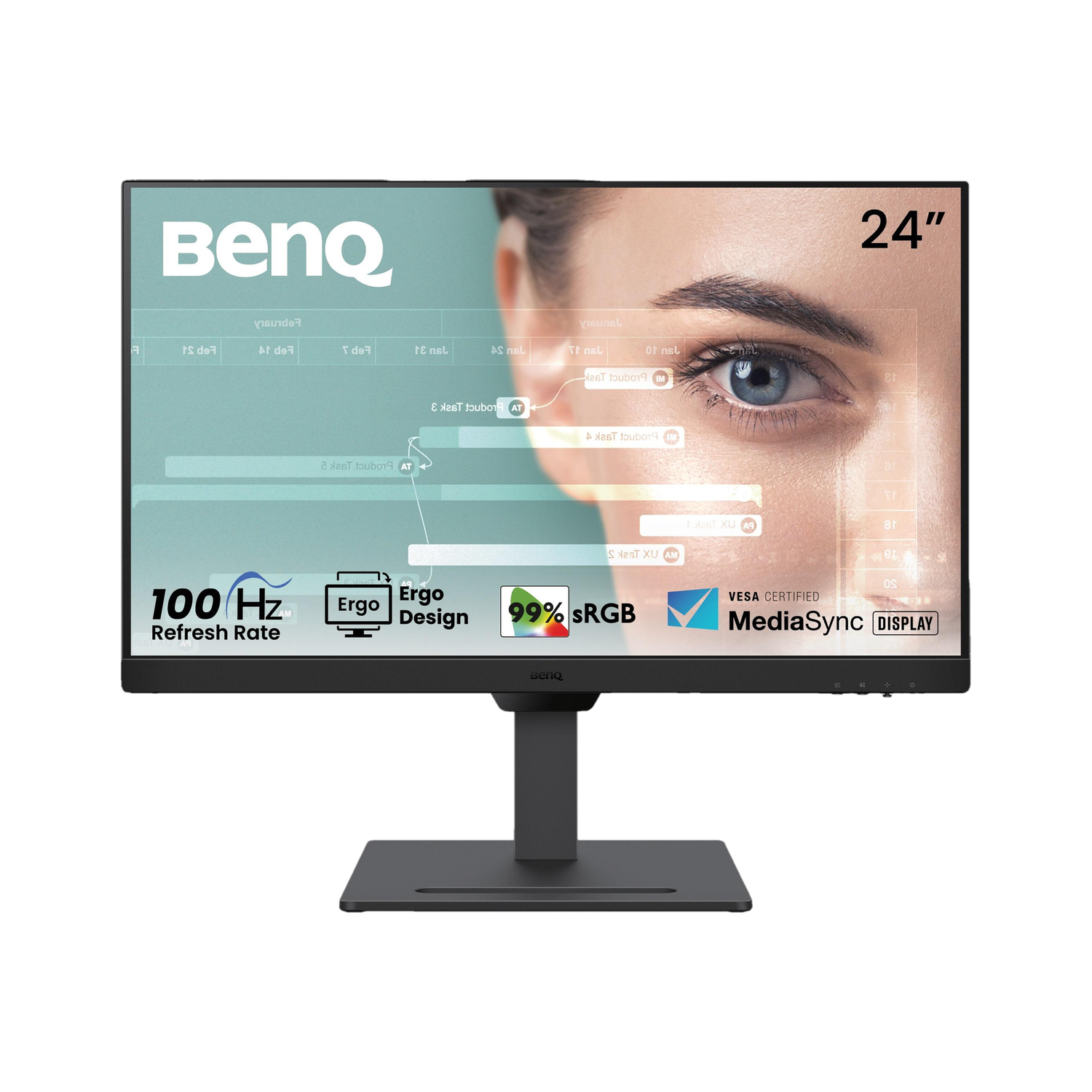 BenQ GW2490T 60.96 cm (24 inch) Full HD LED Backlit IPS Panel with 99% sRGB, Height Adjustable, Eye-careU, Dual HDMI, Display Port, Bezel-Less, Eyesafe, VESA MediaSync, Brightness Intelligence, Low Blue Light, Speakers, Wall mountable Monitor (GW2490T)