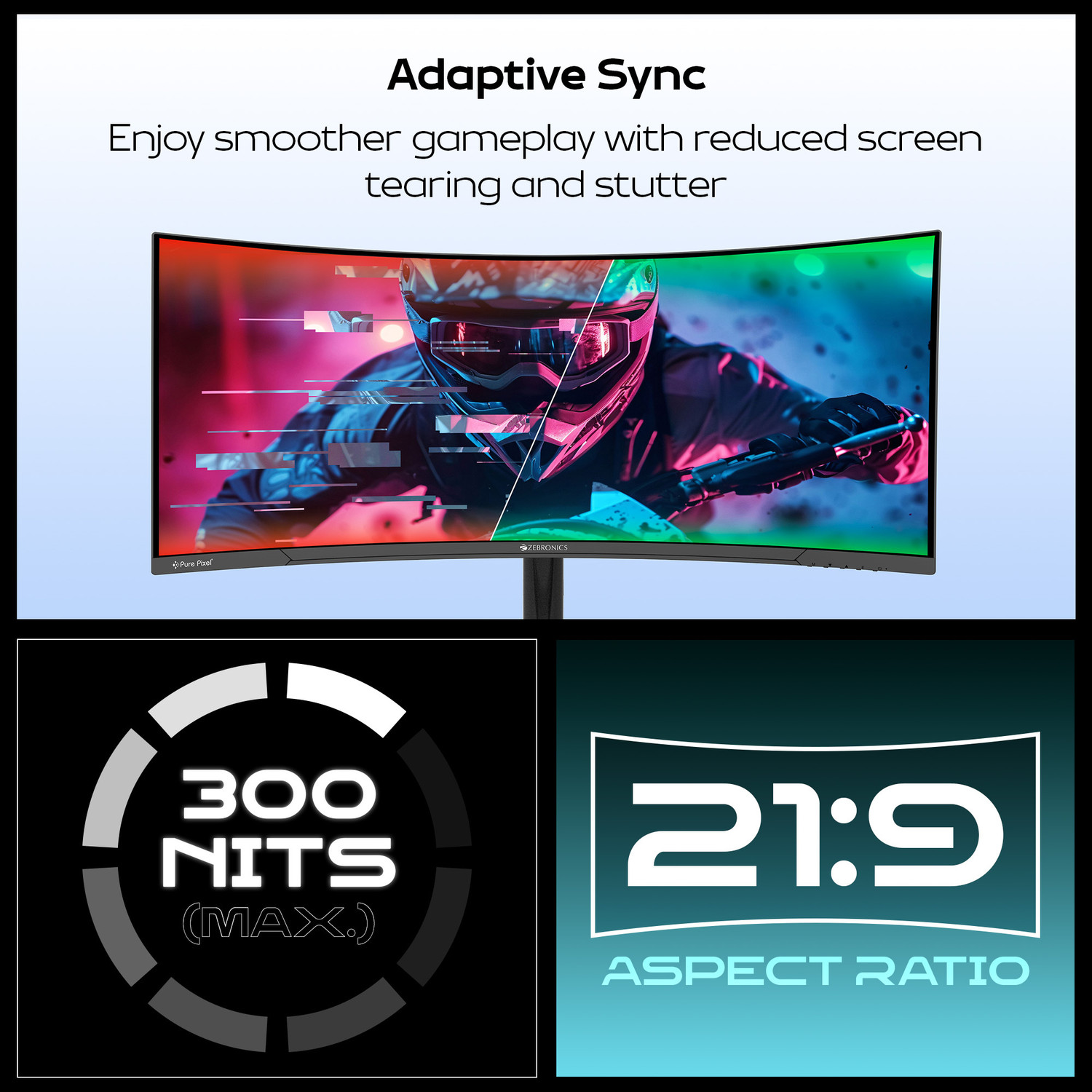 Image of ZEBRONICS 86.36 cm (34 inch) Curved UWQHD VA Panel Gaming Monitor (Zeb-PA234 (180Hz))