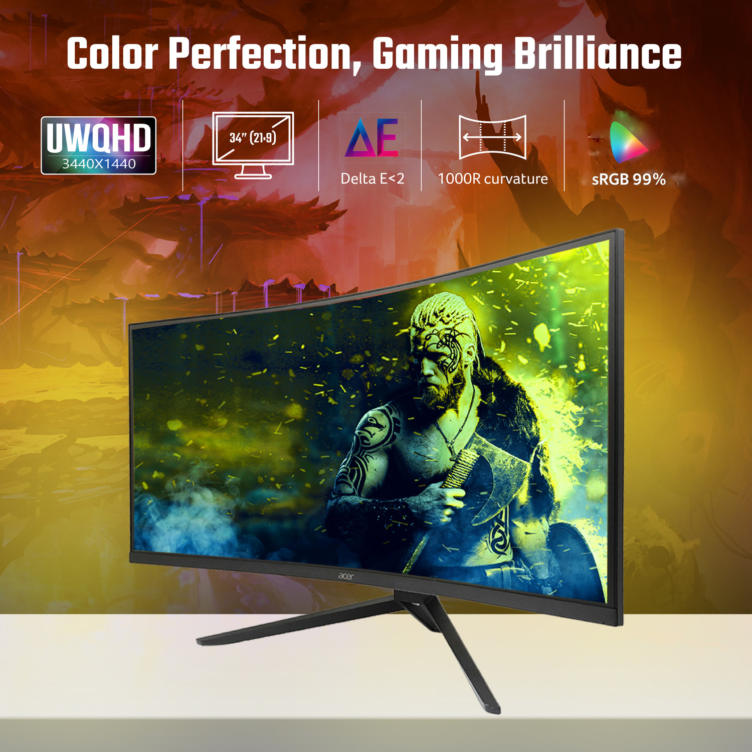 Image of Acer ED343 86.36 cm (34 inch) Curved UWQHD LED Backlit VA Panel Gaming Monitor (ED343CUR X0)