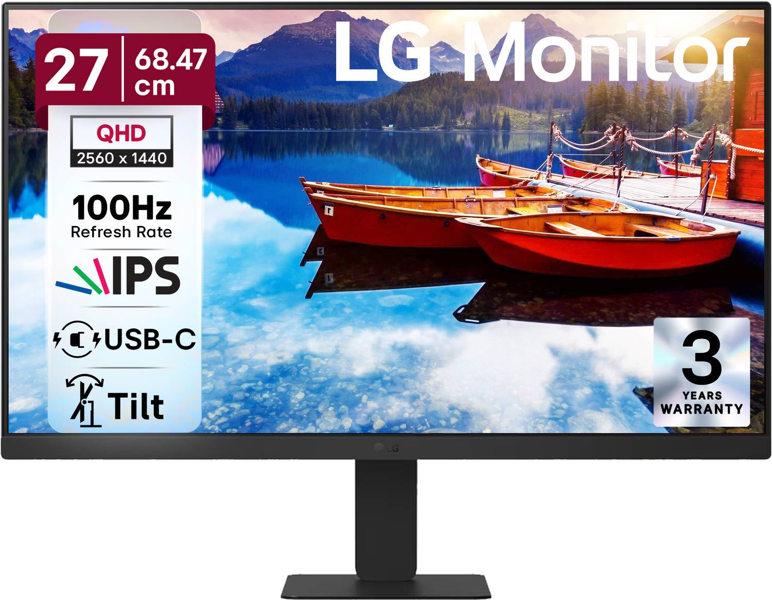 LG QHD 68.0 cm (27 inches) Quad HD LED Backlit IPS Panel with sRGB 99% (Typ.), HDR10, USB-C with PD 15W, HDMI, Head Phone Out, Reader Mode, Flicker Safe, 3-Sided Virtually Borderless Monitor (27U631A-BD.CTRDMR)