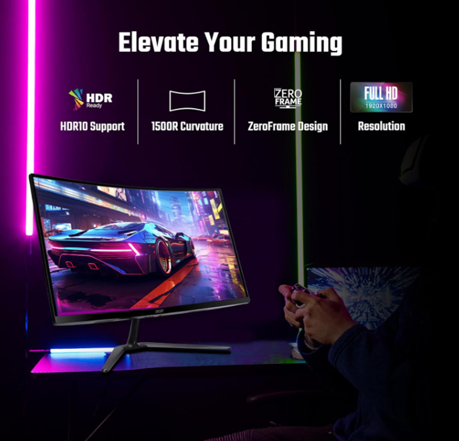 Image of Acer Nitro 80.01 cm (32 inch) Curved Full HD LED Backlit VA Panel Gaming Monitor (ED320QR S3)
