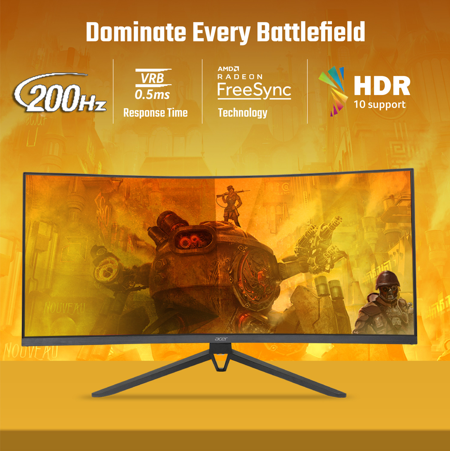 Image of Acer ED343 86.36 cm (34 inch) Curved UWQHD LED Backlit VA Panel Gaming Monitor (ED343CUR X0)