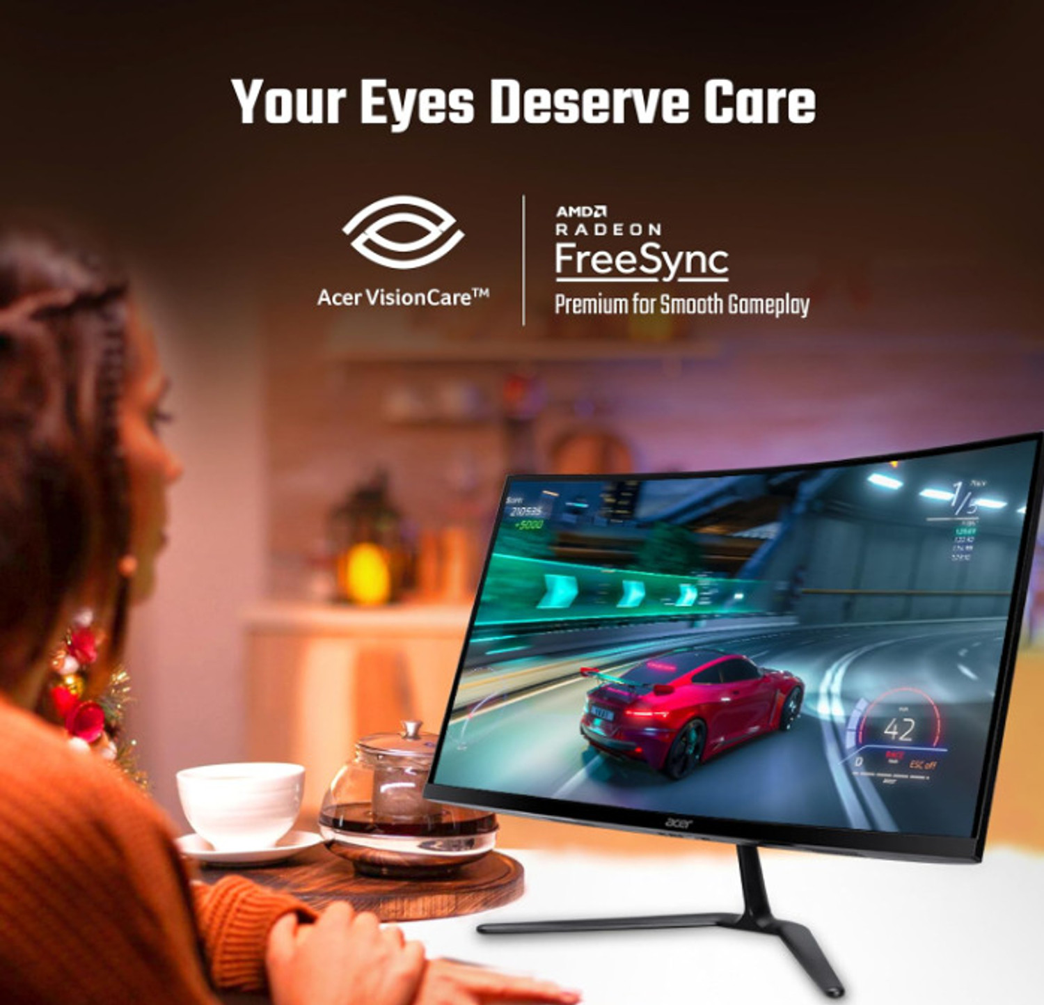 Image of Acer Nitro 80.01 cm (32 inch) Curved Full HD LED Backlit VA Panel Gaming Monitor (ED320QR S3)