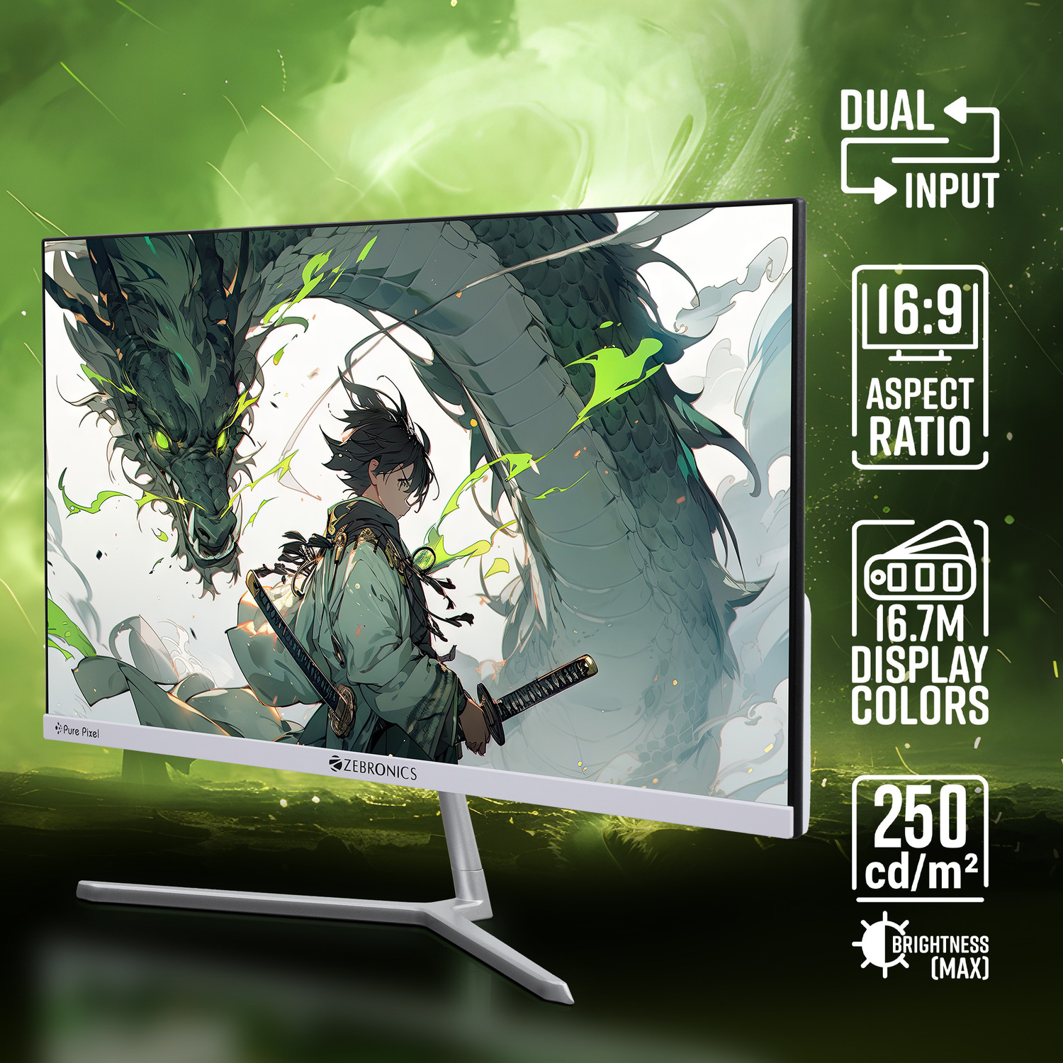 Image of ZEBRONICS 54.61 cm (22 inch) Full HD VA Panel with 16:9 Aspect Ratio, 250 nits Brightness, 16.7M Colors, Dual Input - HDMI+VGA, Wall Mountable, Slim Design Monitor (ZEB-EA22FHD LED /ZEB-EA120)