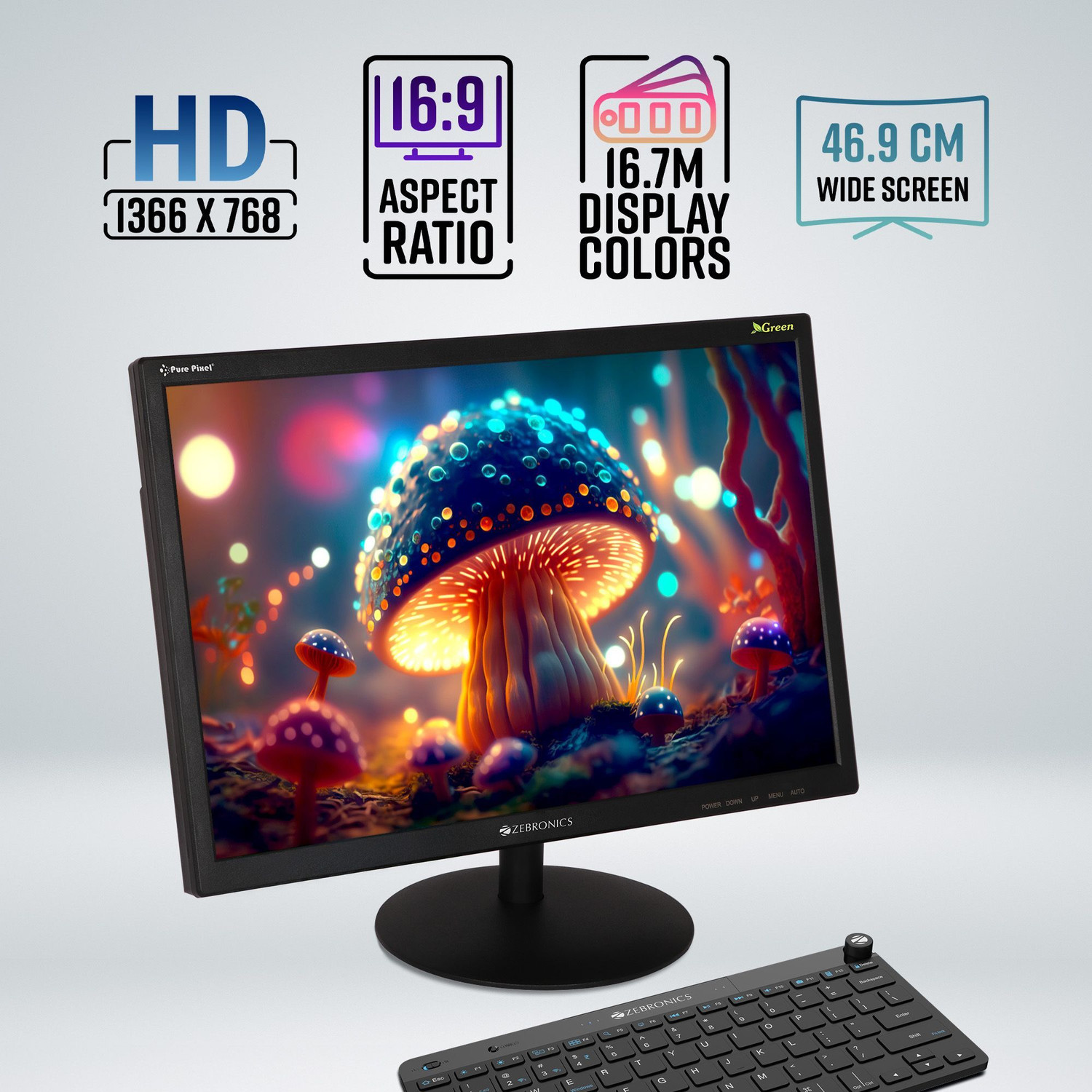 Image of ZEBRONICS 46.99 cm (19 inch) HD LED Backlit TN Panel HDMI, VGA Input, HD 1366 x 768, 16.7M Colors, Glossy Panel, Slim Design, Wall Mountable Monitor (ZEB-V19HD LED)