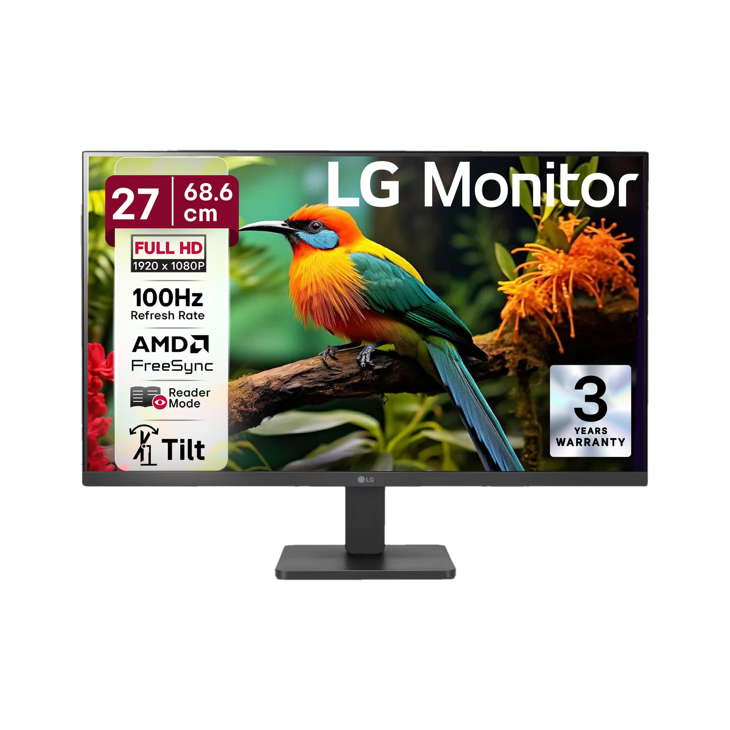 LG MR400 68.58 cm (27 inch) Full HD LED Backlit IPS Panel with 3-Side Borderless Display,Tilt-able Stand, Black Stabilizer, OnScreen Control, Ergo Design Monitor (27MR400-BB.CTRRMV)