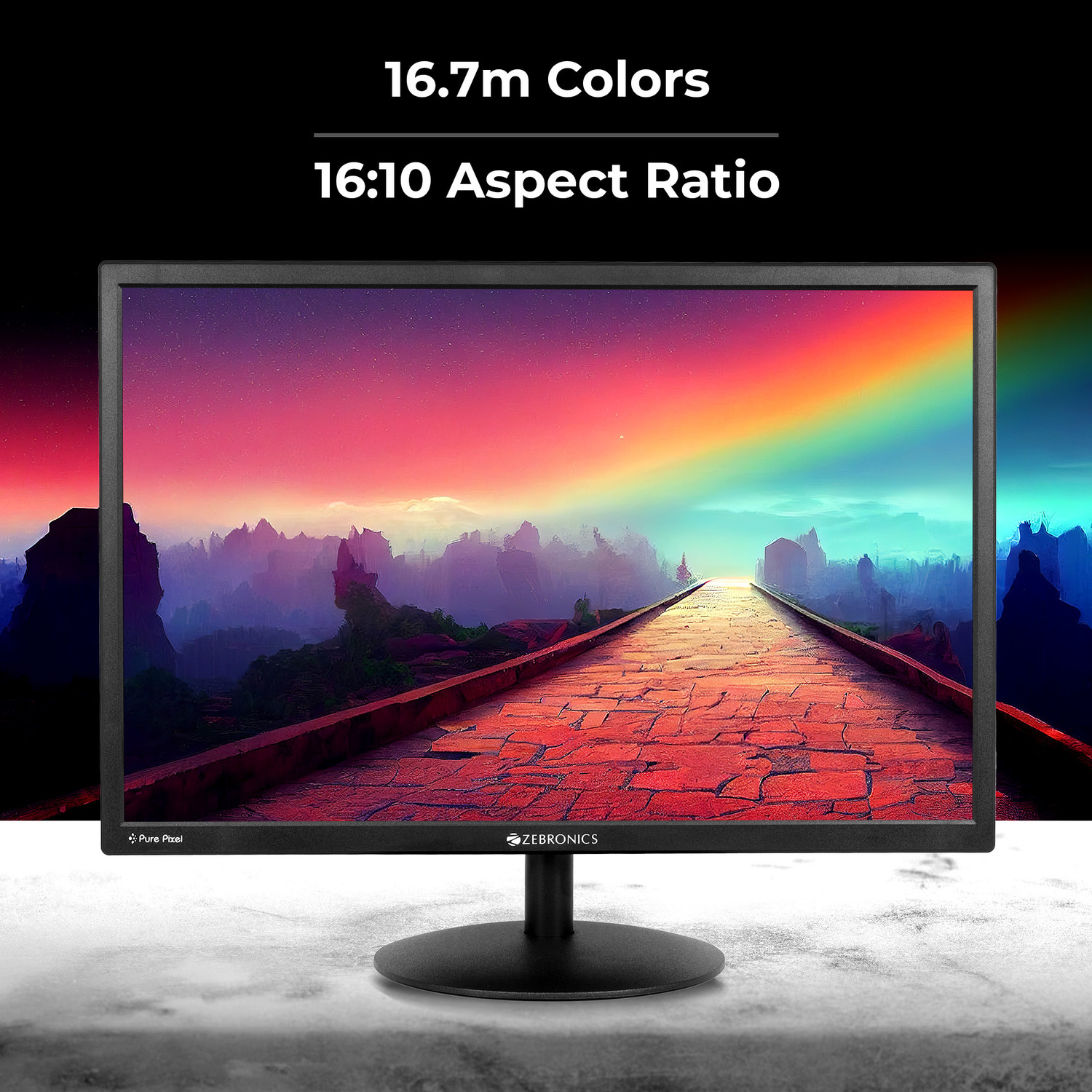 Image of ZEBRONICS Pure Pixel 55.88 cm (22 inch) HD+ LED Backlit VA Panel with Dual Input HDMI & VGA, 16:10 Aspect ratio, 16.7M Colors, 2000000:1 Contrast Ratio (Dynamic), 250cd /m Brightness (max) Wall Mountable Monitor (ZEB-EA122)
