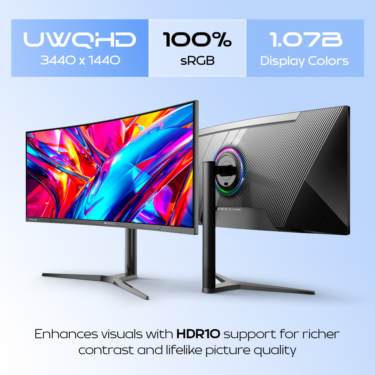 Image of ZEBRONICS 86.36 cm (34 inch) Curved UWQHD VA Panel Gaming Monitor (Zeb-PA234 (180Hz))