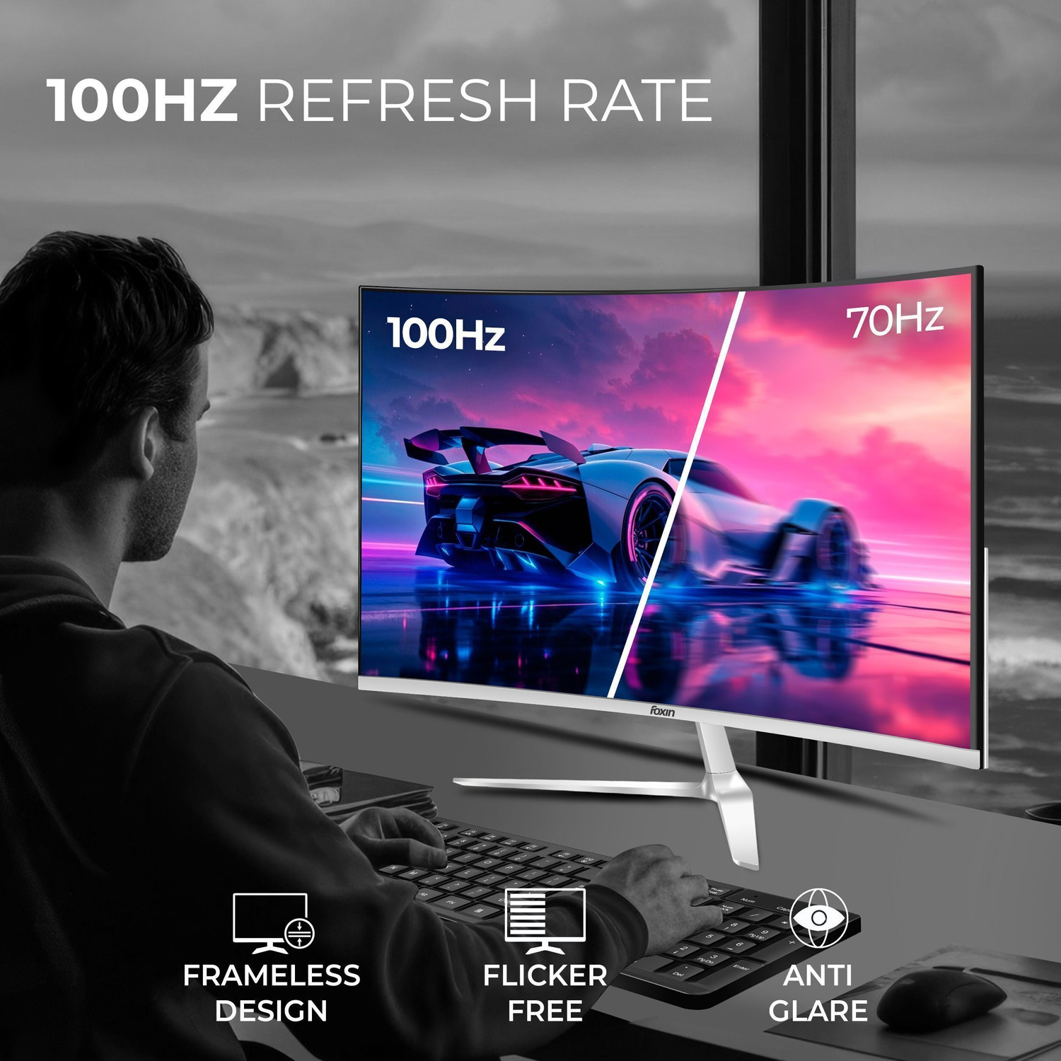 Image of Foxin 55.88 cm (22 inch) Curved Full HD LED Backlit VA Panel Monitor (Elite 22 Inch Curved LED Monitor | FHD 1080p | 100Hz Frameless & Anti-Glare)