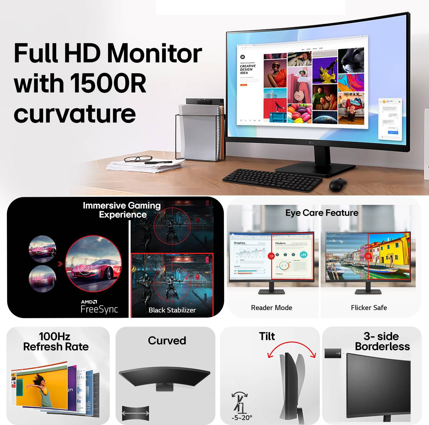LG 32MR50C-BB 32 inch Curved Full HD Monitor - Image 2