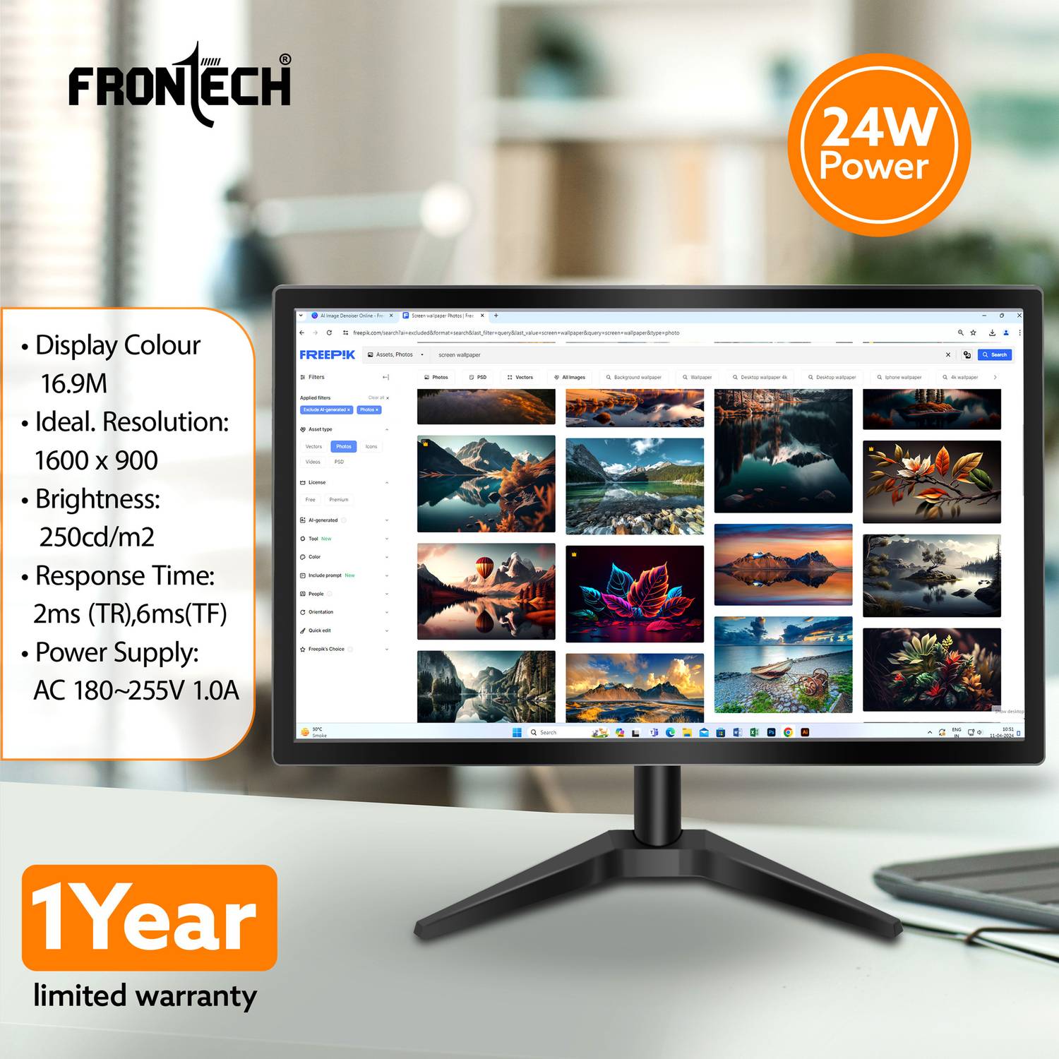 Frontech 20 inch HD LED Backlit VA Monitor - Image 5