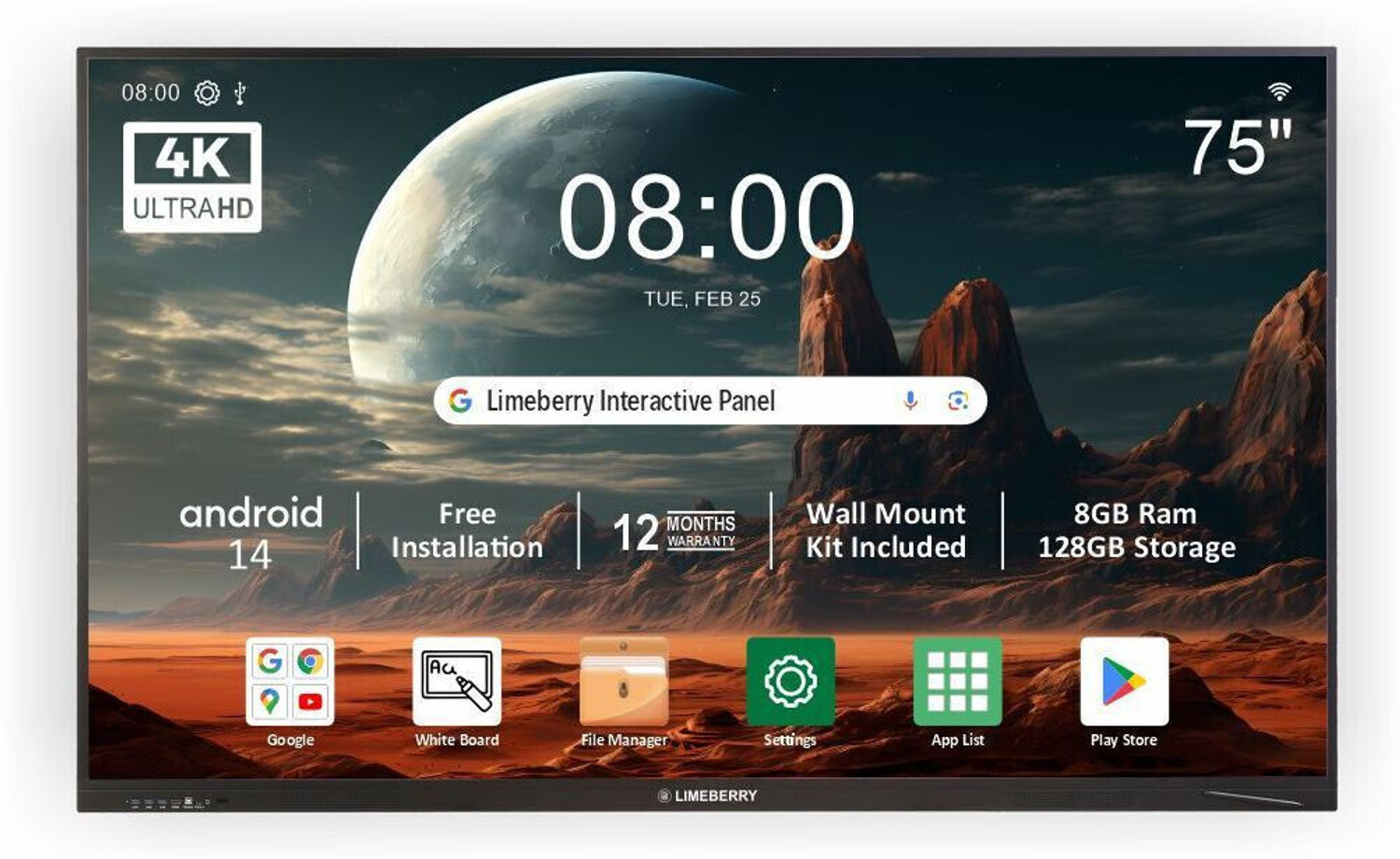 Image of LIMEBERRY IFPD 190.5 cm (75 inch) 4K Ultra HD IPS Panel Monitor (75 inch Highly Sensitive Series Interactive Flat Panel - 8GB RAM 128GB ROM)