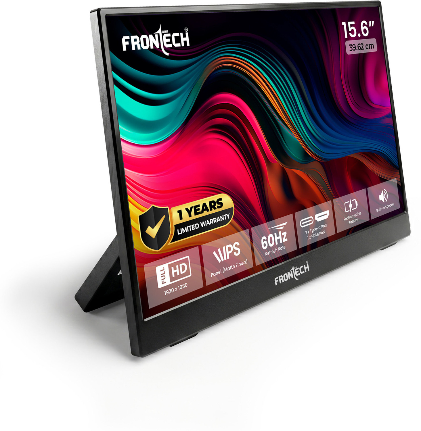 Image of Frontech - 39.62 cm (16 inch) Full HD IPS Panel Monitor (Portable LED Monitor - 10000mAh Rechargeable Battery, Adjustable Stand)
