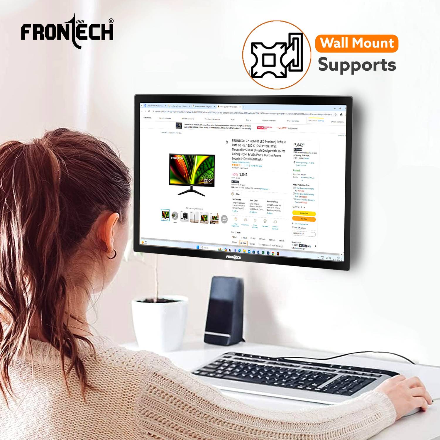 Frontech 20 inch HD LED Backlit VA Monitor - Image 3