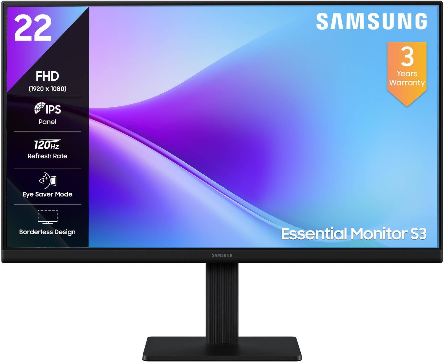 Samsung S3 54.61 cm (22 inches) Full HD LED Backlit IPS Panel with Dual HDMI Ports (2EA), Super Slim Borderless Design, Eye Saver Mode, Wall Mountable, Flat Monitor, Game Mode Monitor (LS22F320GAWXXL)