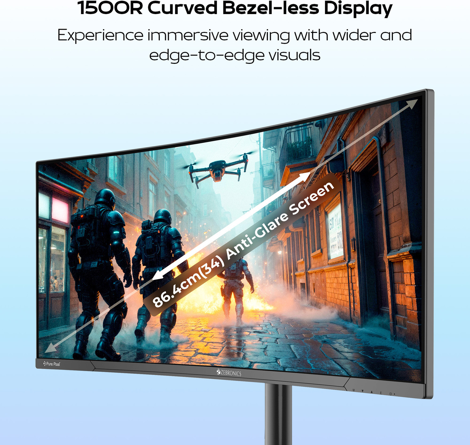 Image of ZEBRONICS 86.36 cm (34 inch) Curved UWQHD VA Panel Gaming Monitor (Zeb-PA234 (180Hz))