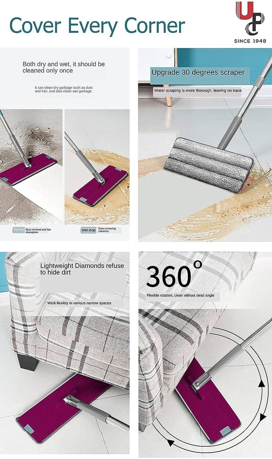 UPC 38cm Flat Mop with 360 Degree Rotating Head - Image 2