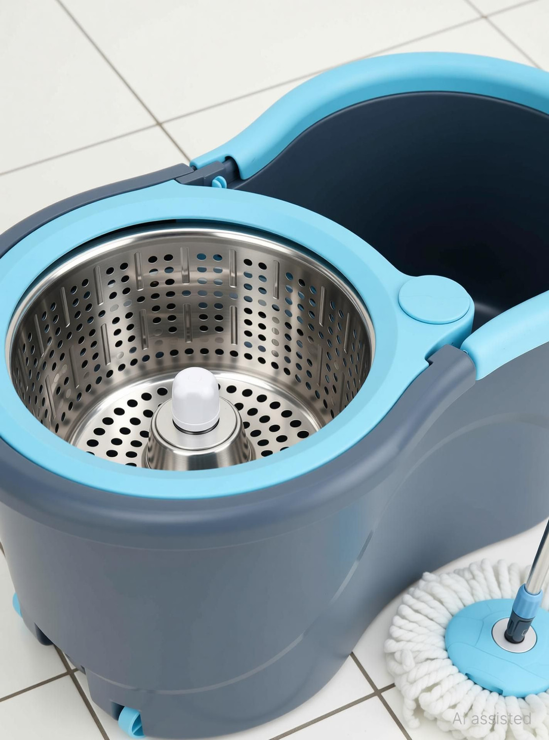 Image of ELINOR STEEL SPINNER BUCKET MOP 360 REVOLVING CLEANING MOP WITH 2 MICROFIBER REFILL Mop Set
