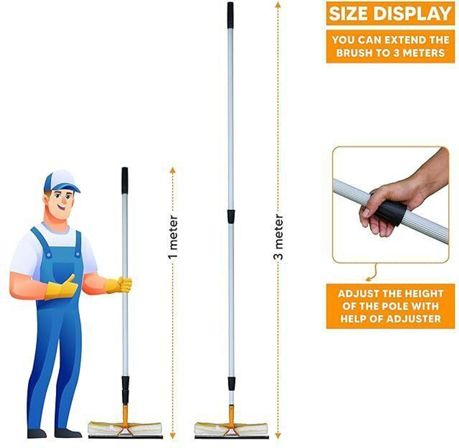 Image of balajiecom Solar Panel Cleaning Brush with Wiper & 2 in 1 Kit 3Mtr Pole Flat Mop Wet & Dry Mop
