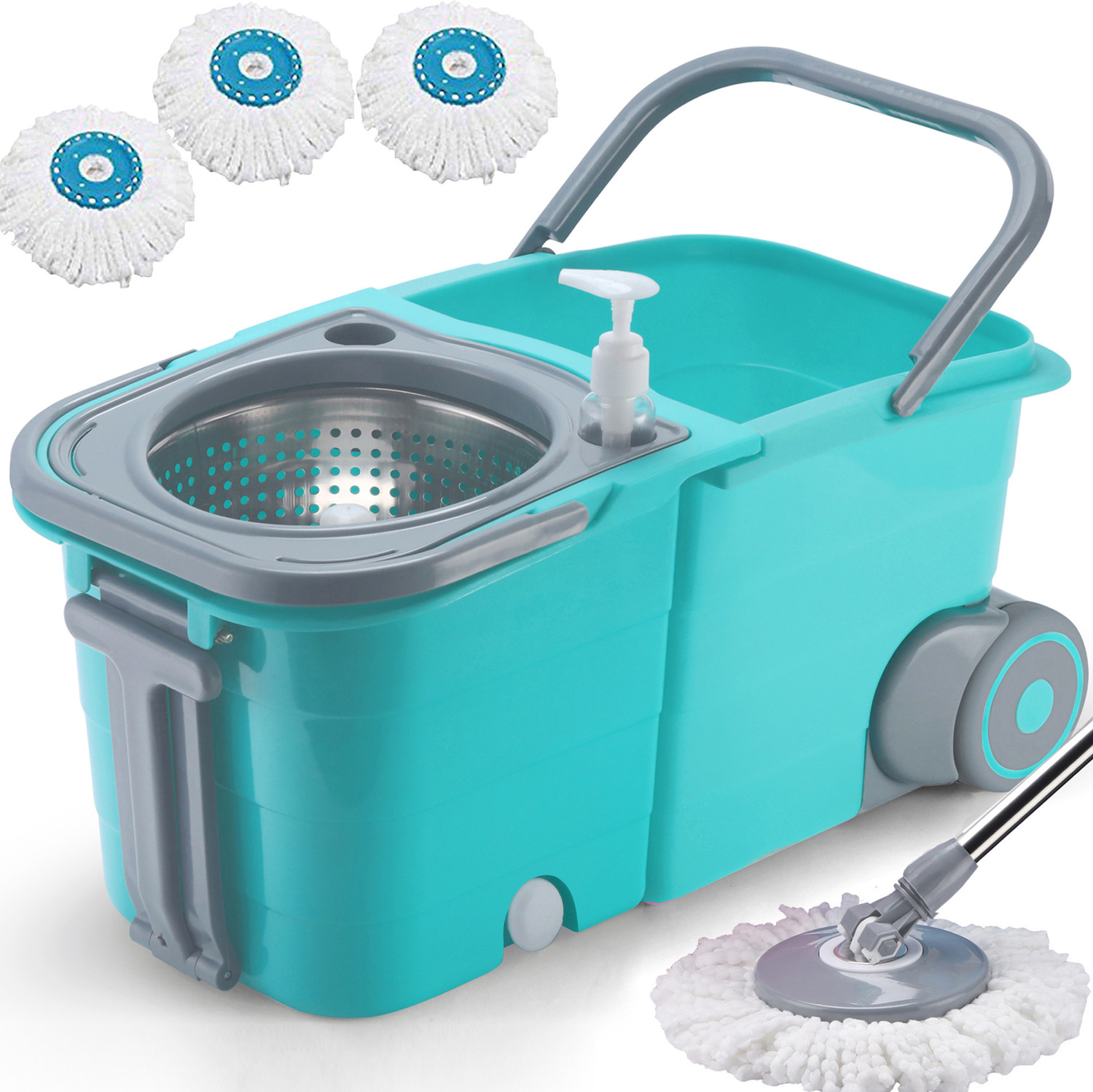 Image of THUNDER FIT START FRESH Premium Double Bucket Mop with 3 Super Microfiber Refills (C-Green) (Steel) Mop Set