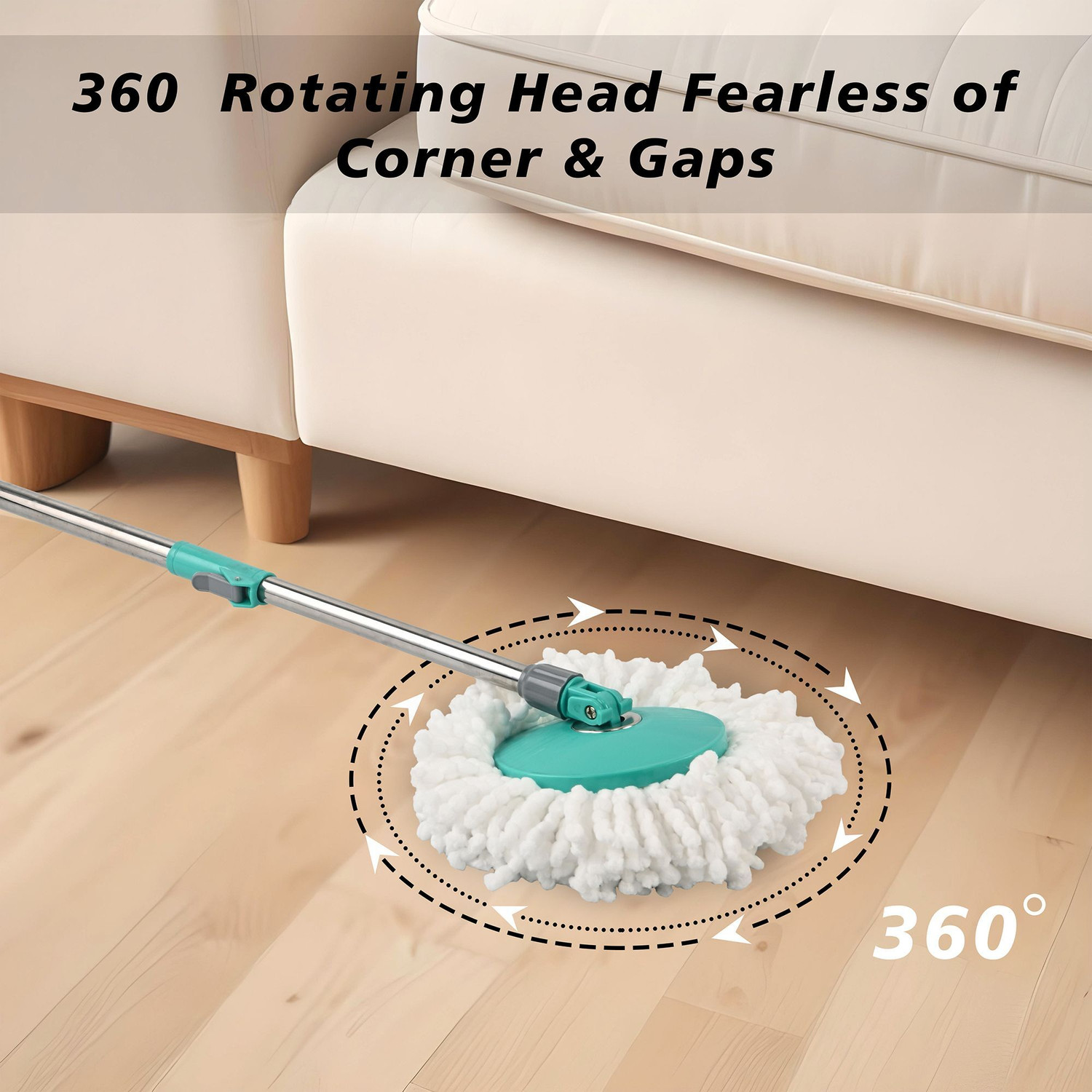 Image of Heart Home Extendable Handle Plastic Spin Mopping Bucket with 2 Refills | Mint Green Mop Head and Rod