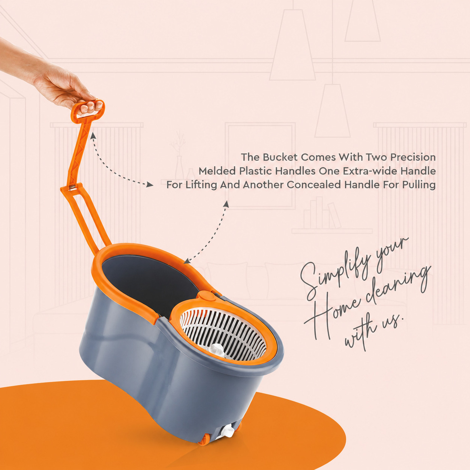 Image of ELINOR PLASTIC SPINNER BUCKET MOP 360 REVOLVING CLEANING MOP WITH 2 MICROFIBER REFILL Mop Set