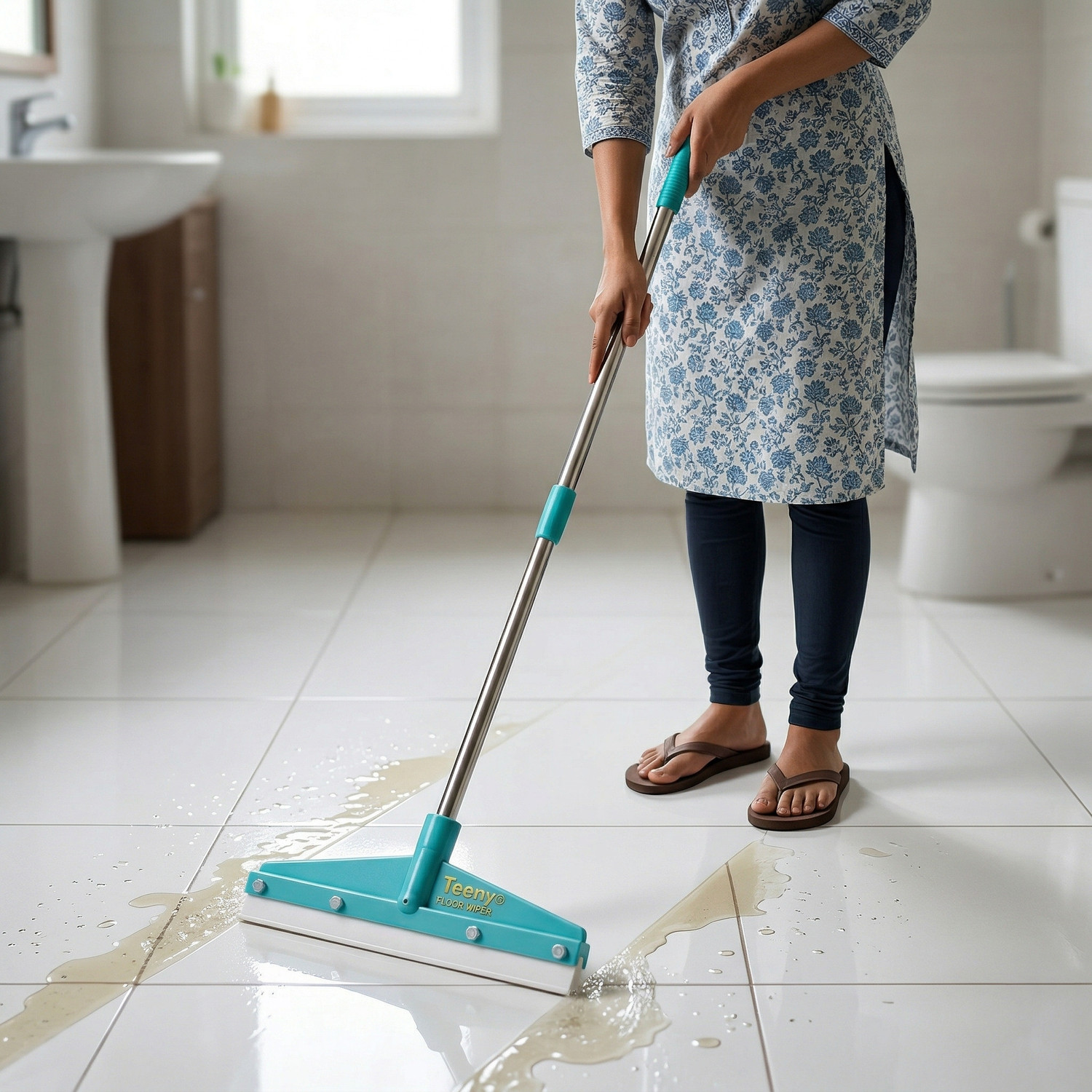 Image of UNIQUE Premium Teeny floor wiper for Bathroom cleaning (12x36 in) metal rod & EVA blade Floor Wiper