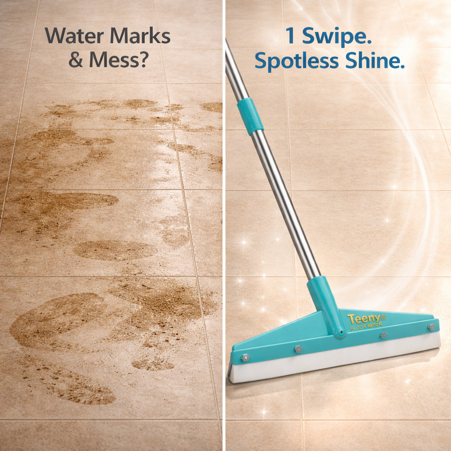 Image of UNIQUE Premium Teeny floor wiper for Bathroom cleaning (12x36 in) metal rod & EVA blade Floor Wiper