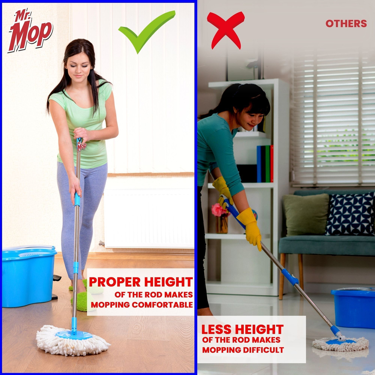 Image of MR. MOP 360 Spin Universal Heavy Stick Rod with 1 Refill - Extendable Handle Pocha Mop Rod